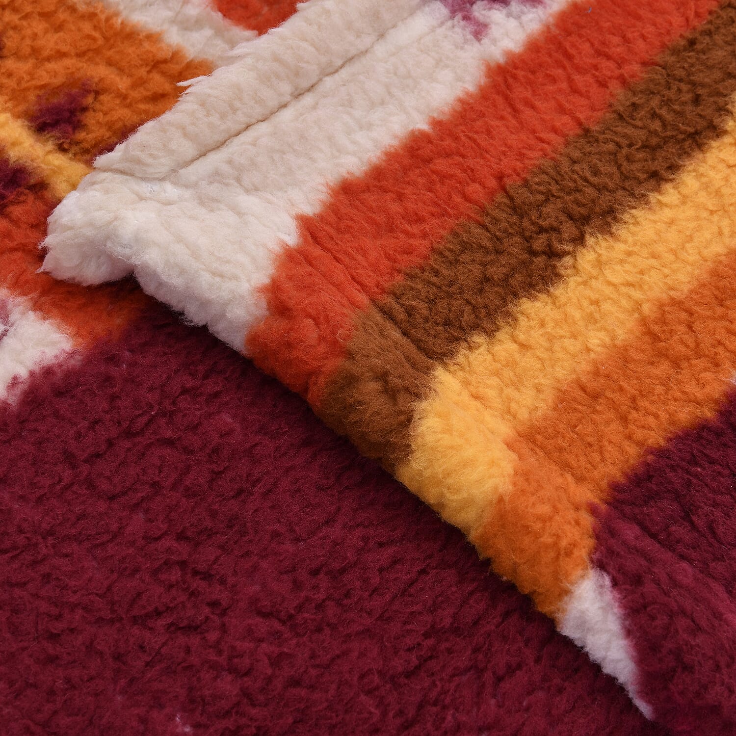 Tribal Pattern Sherpa Blanket (Size 200x150Cm) - Burgundy