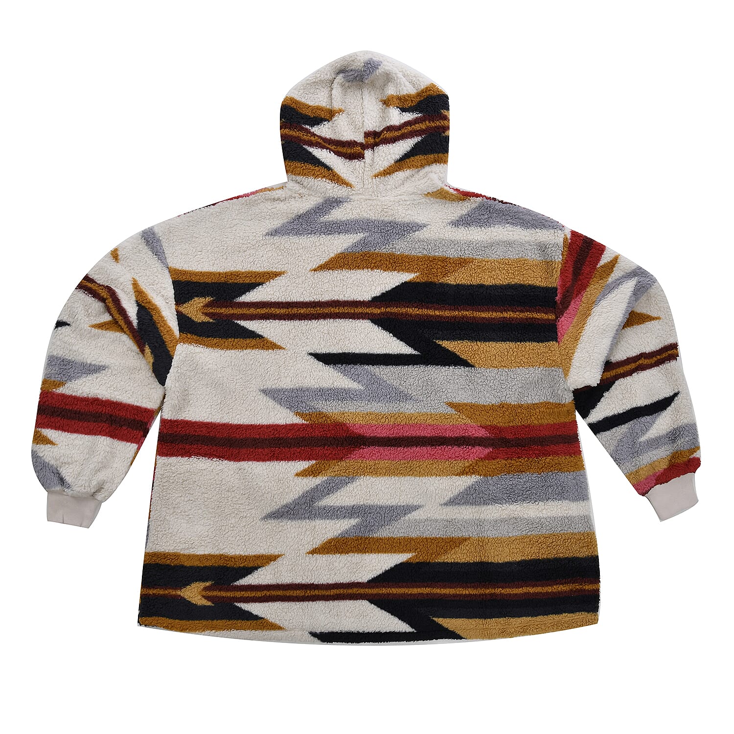 Luxurious Super Soft Sherpa Blanket Hoodie (Over Sized - 194x98Cm) - White & Multi