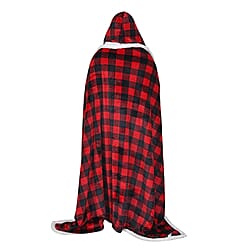 Monster Deal  Christmas Checkered Pattern Hoodie Sherpa Blanket  Red and Black