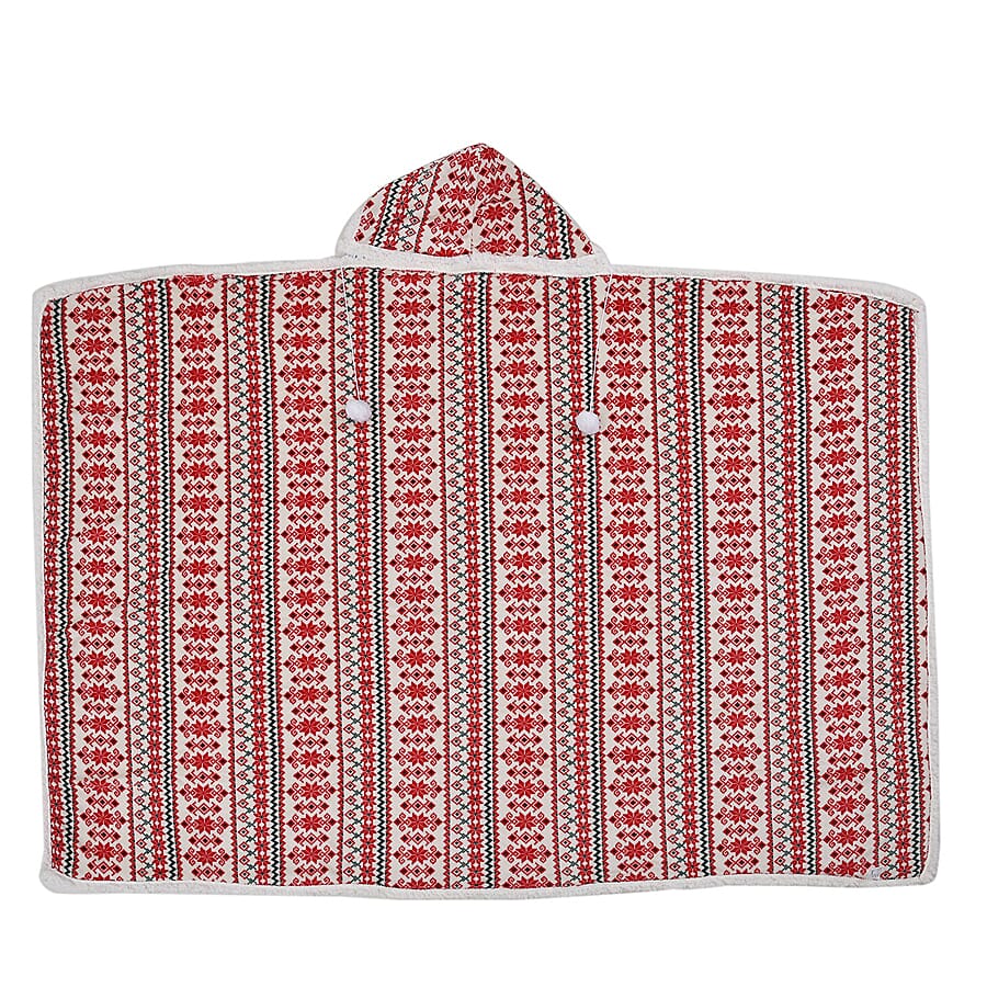 Nordic Pattern Hoodie Sherpa Blanket - Red & Green