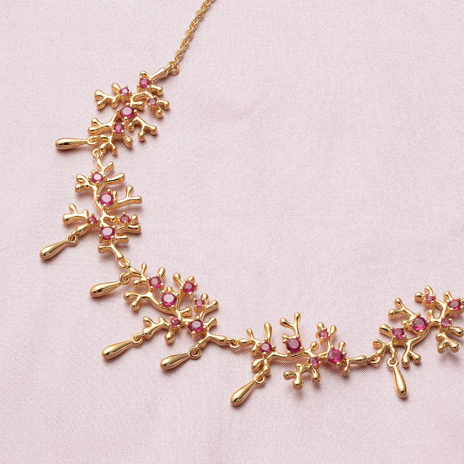 Lucy Q Splash Collection -  African Ruby (FF) Necklace (Size:16 with 4 inch Extender) in Yellow Gold Overlay Sterling Silver 2.56 Ct, Silver wt. 18.38 Gms