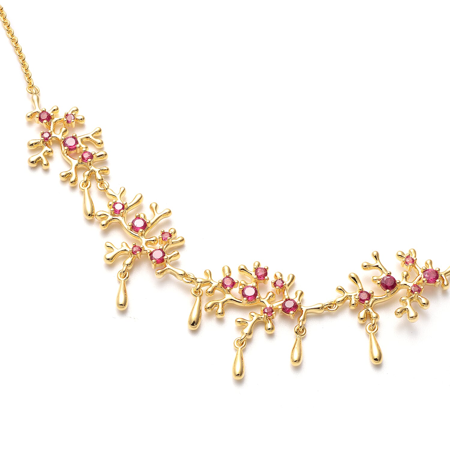 Lucy Q Splash Collection -  African Ruby (FF) Necklace (Size:16 with 4 inch Extender) in Yellow Gold Overlay Sterling Silver 2.56 Ct, Silver wt. 18.38 Gms