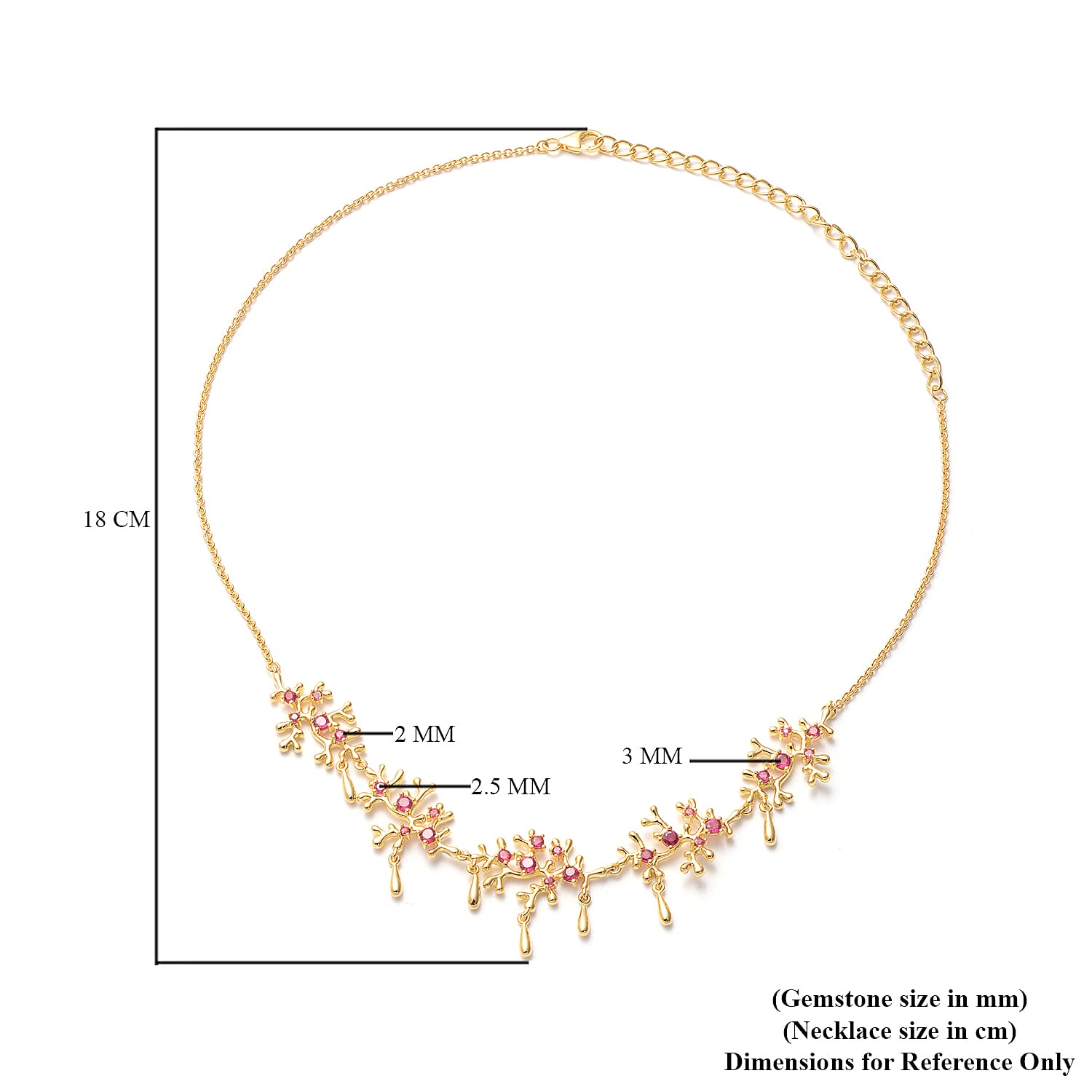 Lucy Q Splash Collection -  African Ruby (FF) Necklace (Size:16 with 4 inch Extender) in Yellow Gold Overlay Sterling Silver 2.56 Ct, Silver wt. 18.38 Gms