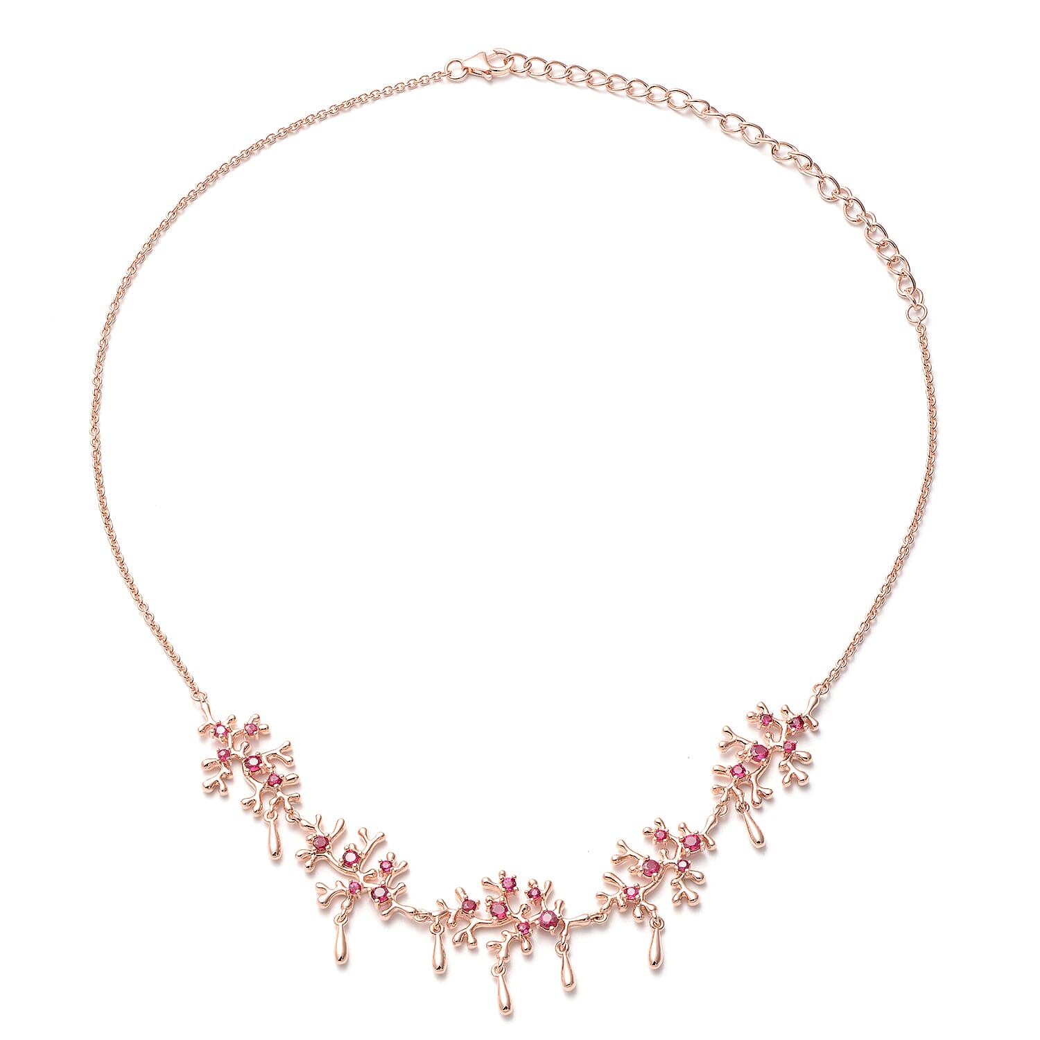 Lucy Q Splash Collection -  African Ruby (FF) Necklace (Size:16 with 4 inch Extender) in Rose Gold Overlay Sterling Silver 2.56 Ct, Silver wt. 18.40 Gms