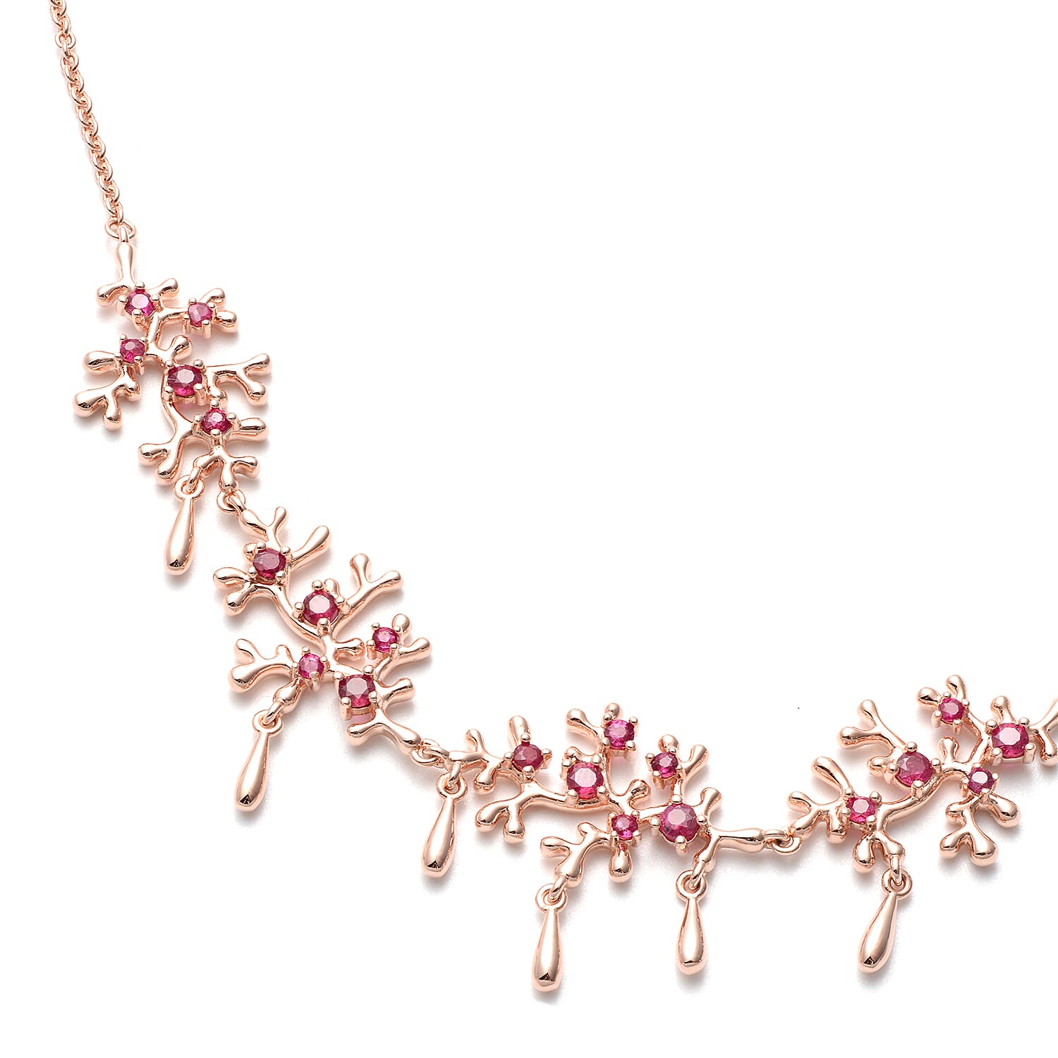 Lucy Q Splash Collection -  African Ruby (FF) Necklace (Size:16 with 4 inch Extender) in Rose Gold Overlay Sterling Silver 2.56 Ct, Silver wt. 18.40 Gms