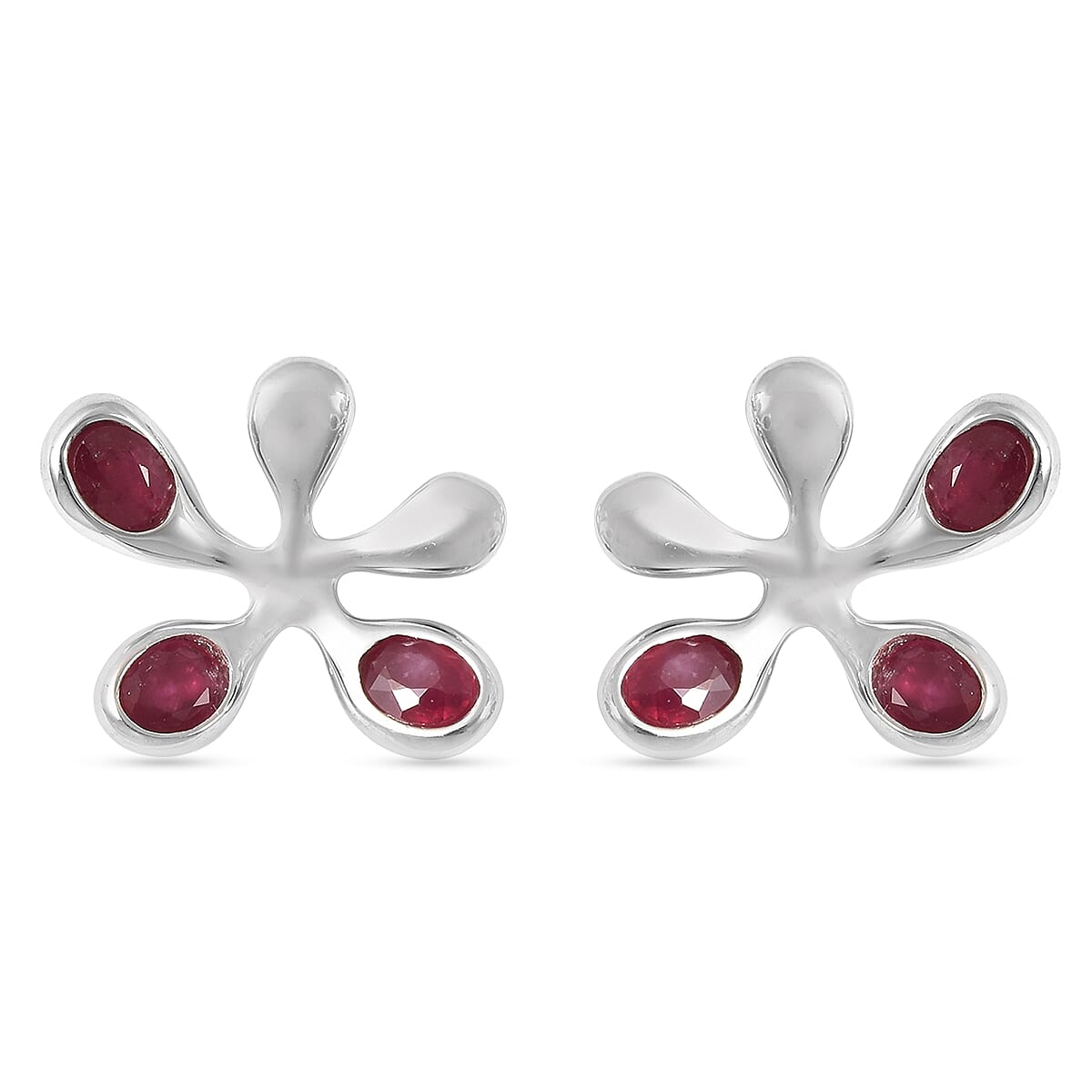 LucyQ Splash Collection - African Ruby (FF) Earrings (with Push Back) in Rhodium Overlay Sterling Silver 1.51 Ct.