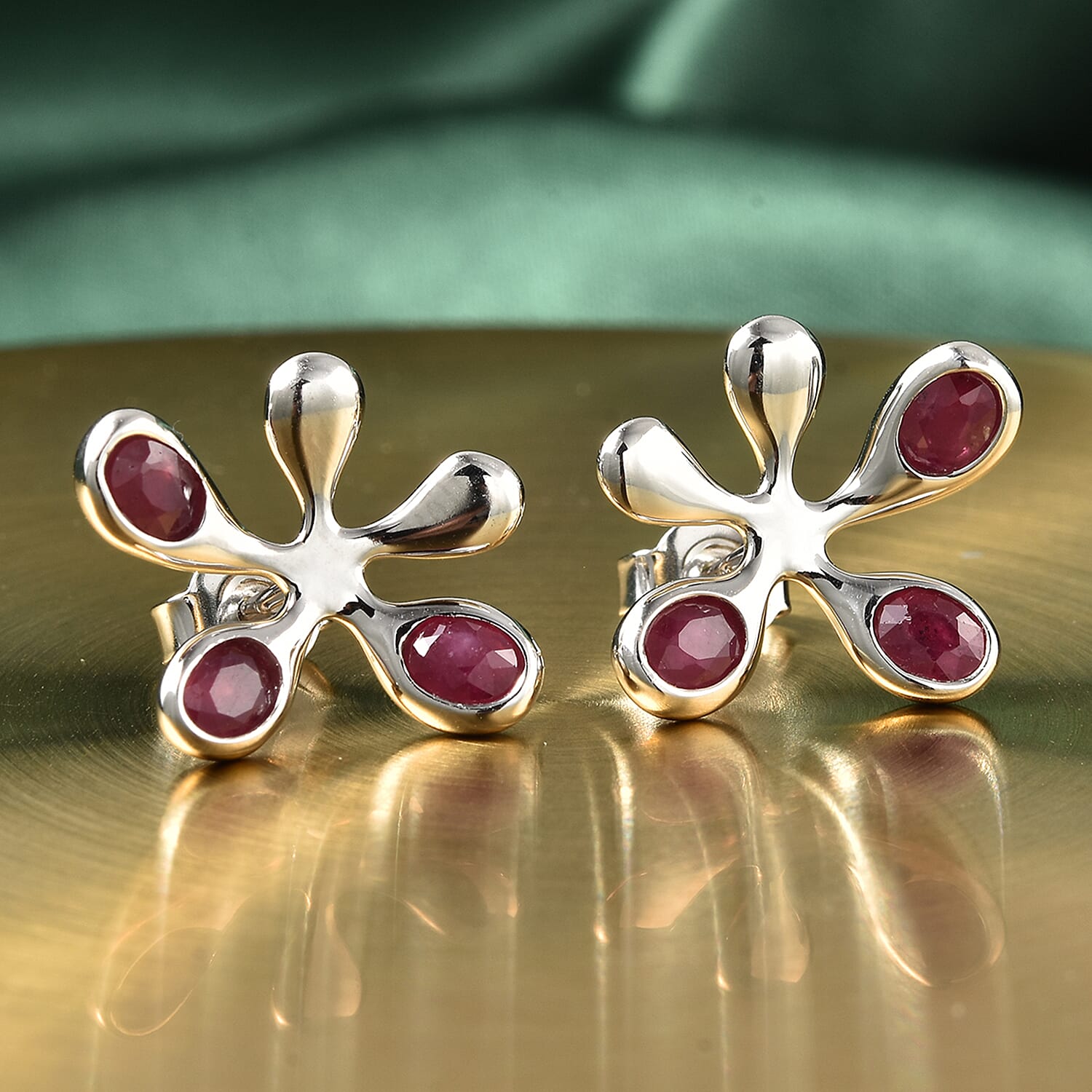 LucyQ Splash Collection - African Ruby (FF) Earrings (with Push Back) in Rhodium Overlay Sterling Silver 1.51 Ct.