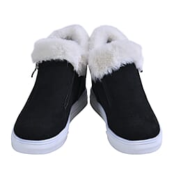 Faux Fur Wedge Trainer Boot - Black