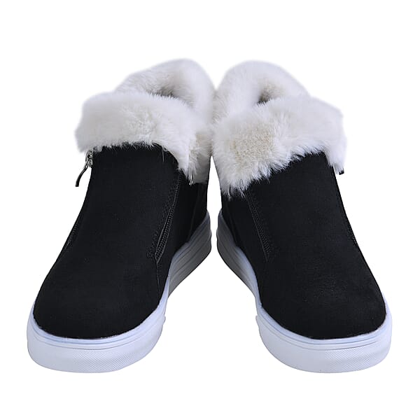 Faux Fur Wedge Trainer Boot Black 1636781003 TJC