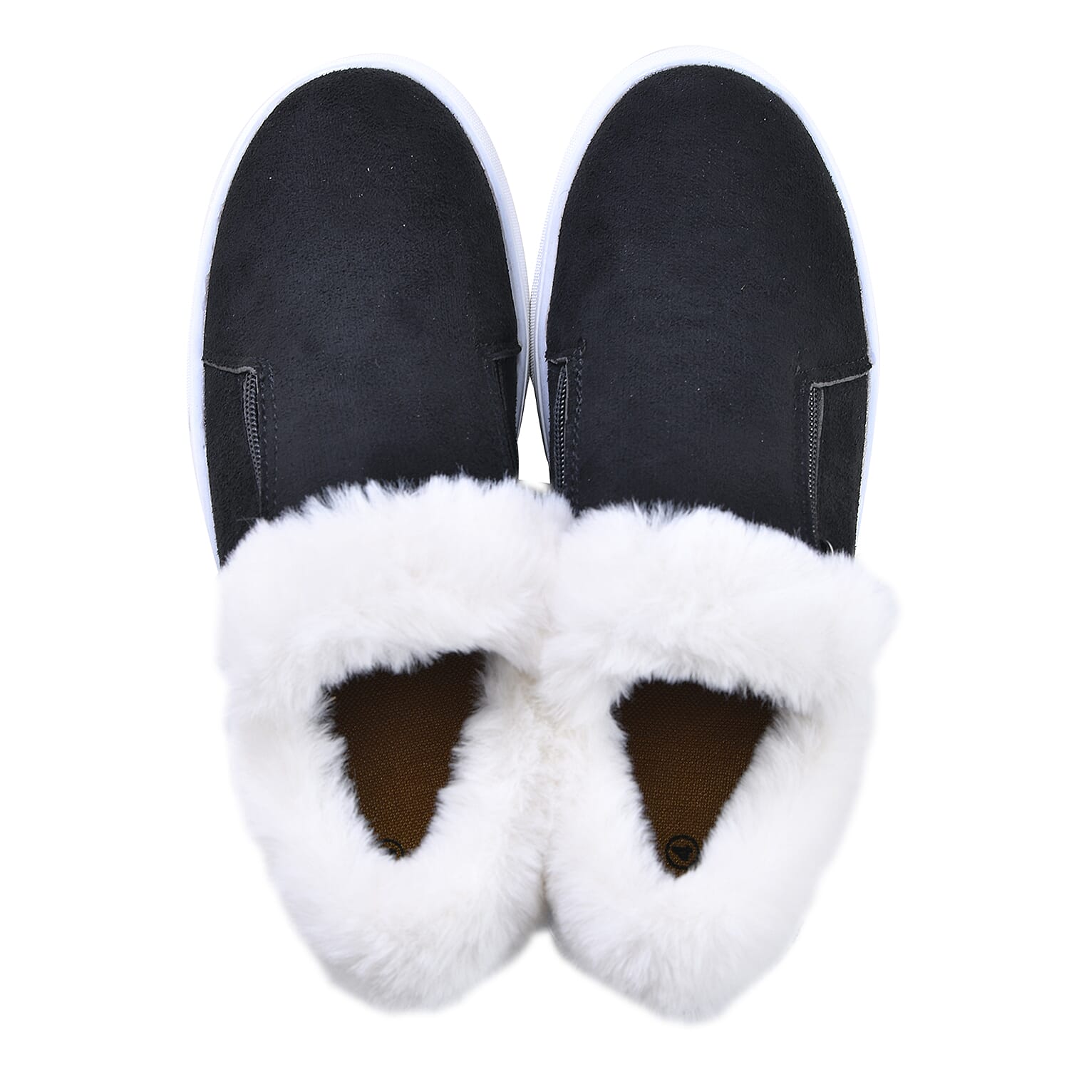 Faux Fur Wedge Trainer Boot - Black