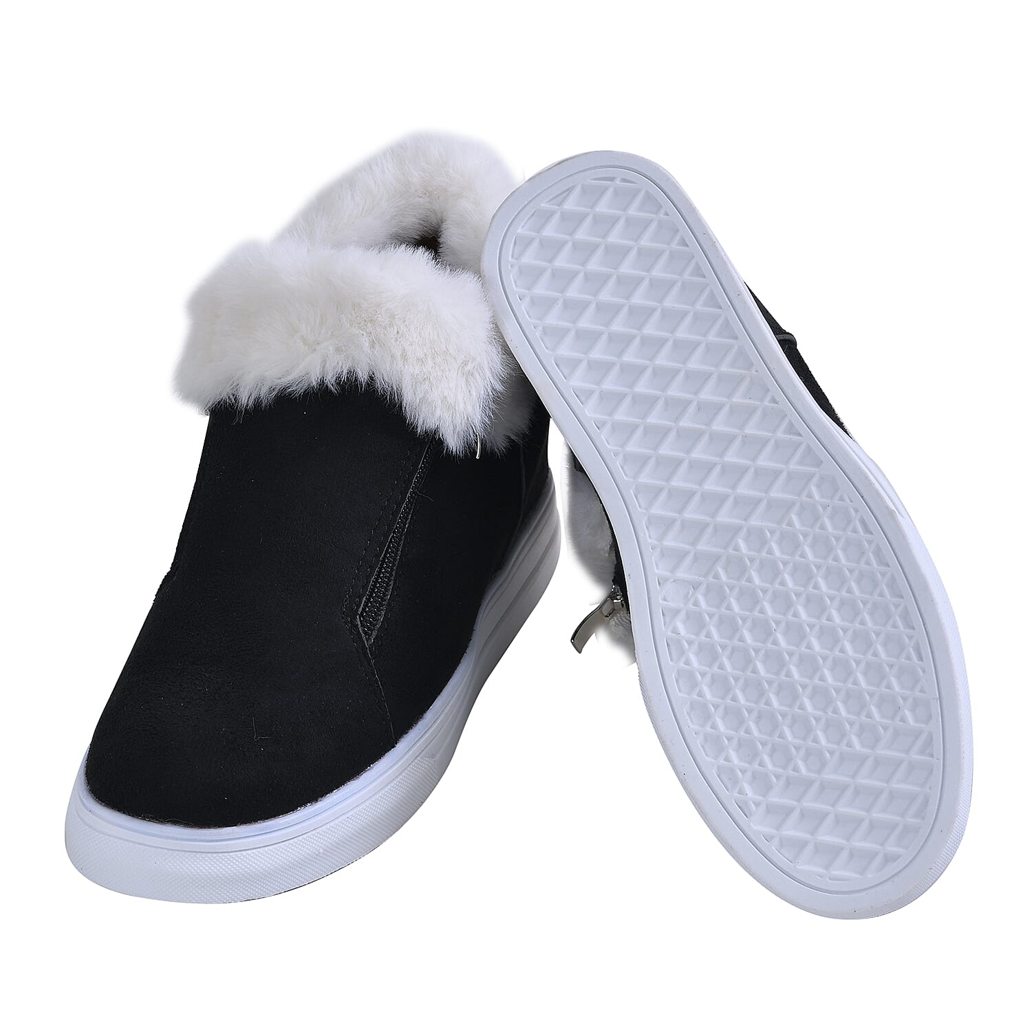 Faux Fur Wedge Trainer Boot - Black