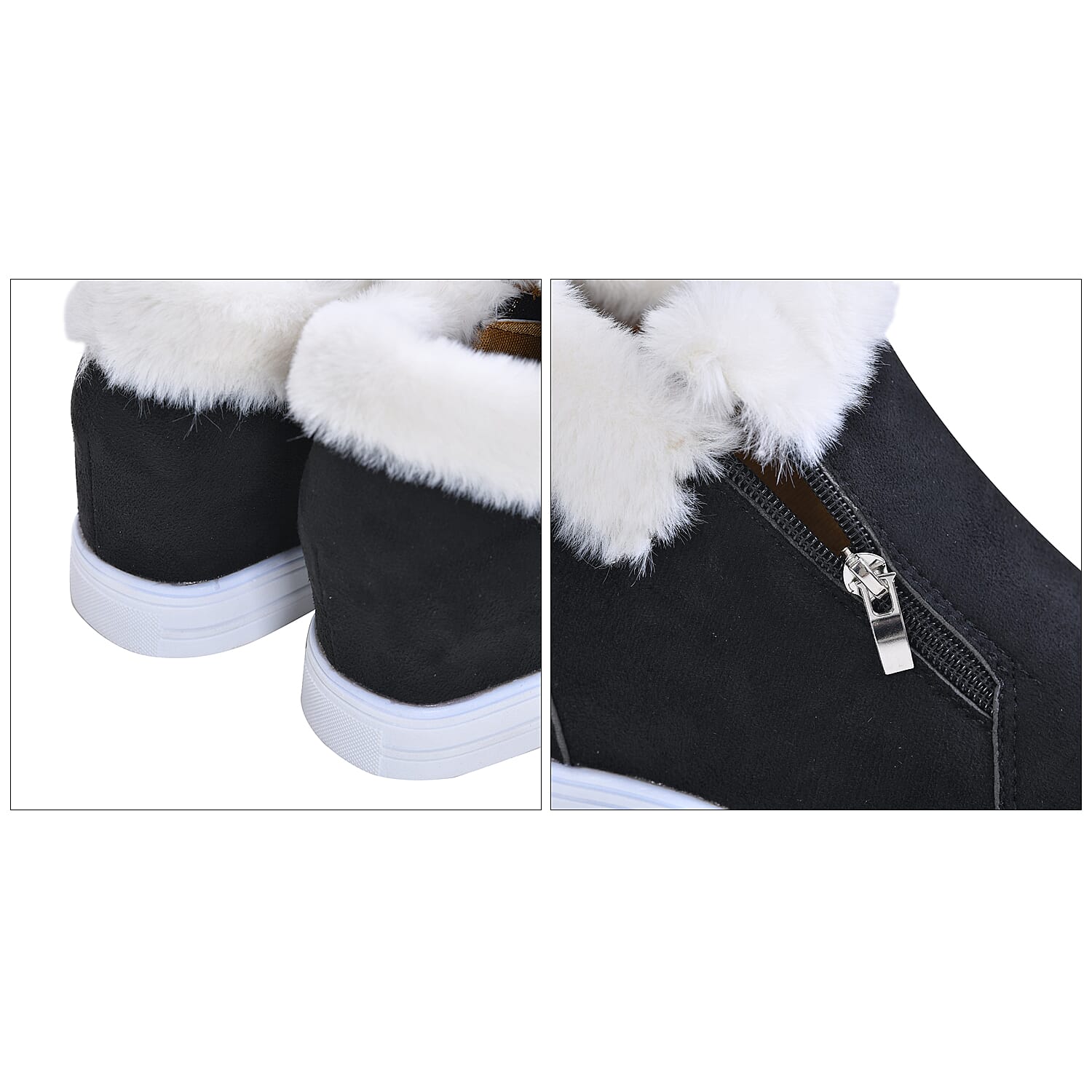 Faux Fur Wedge Trainer Boot - Black