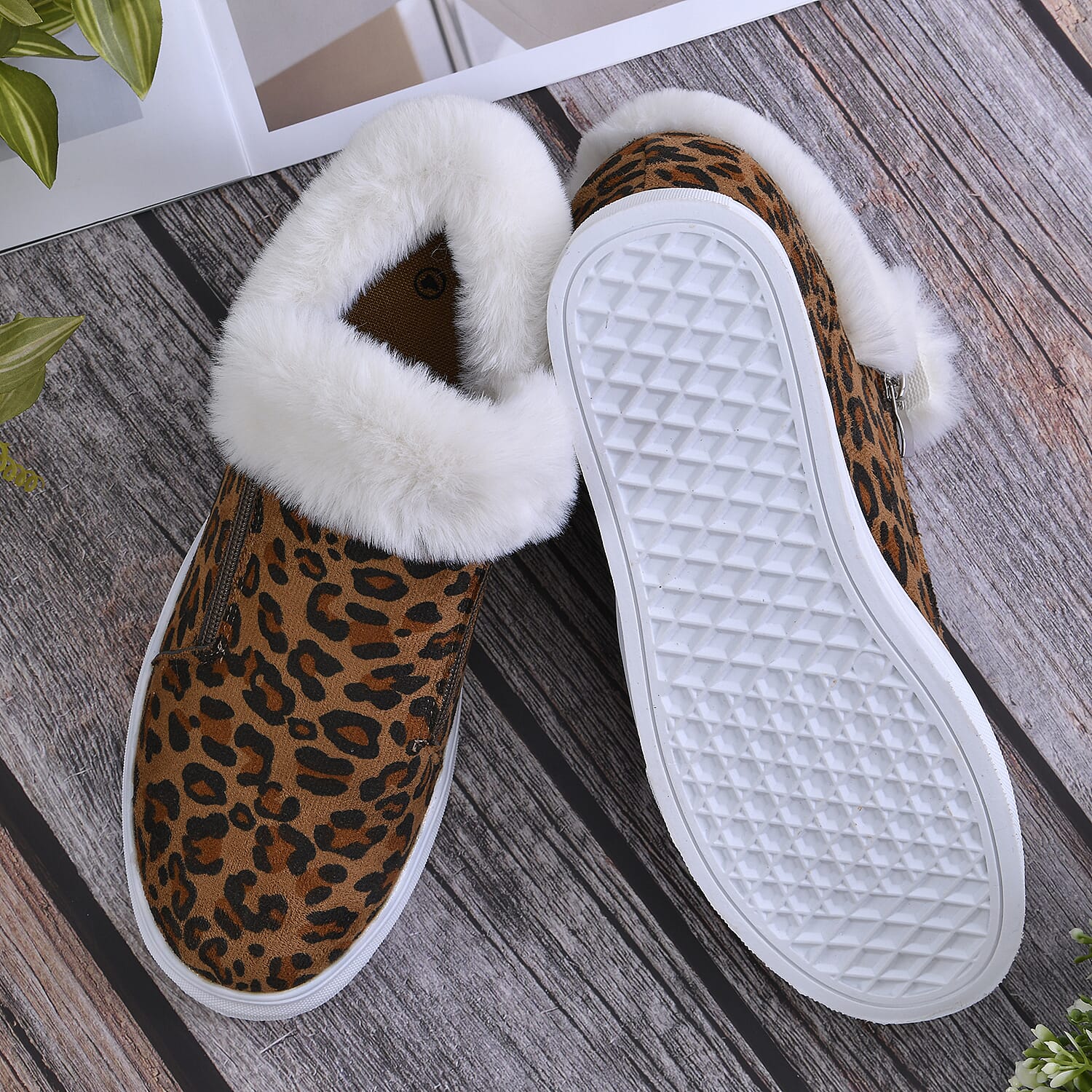 Faux Fur Wedge Trainer Boot - Black