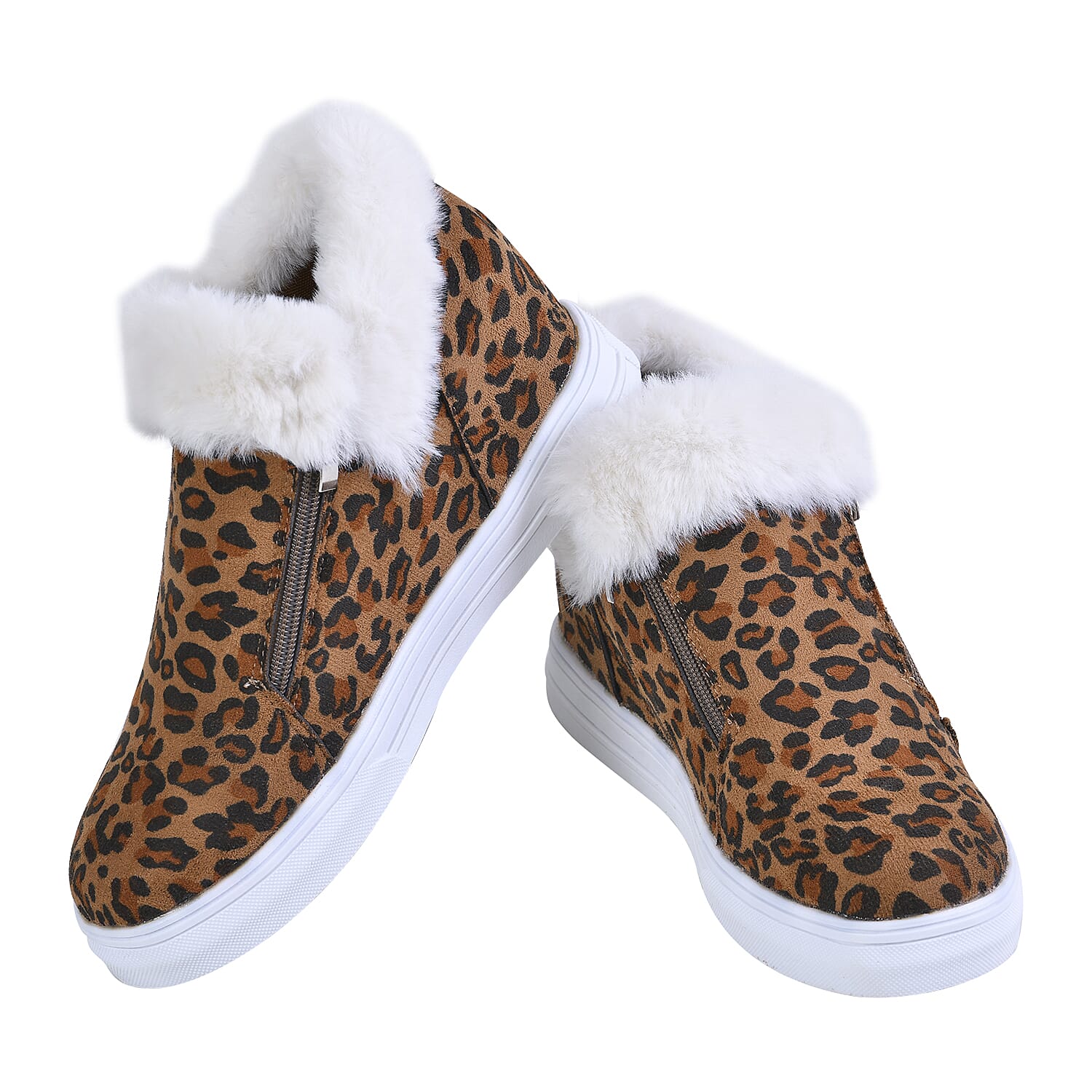 Faux Fur Wedge Trainer Boot - Black