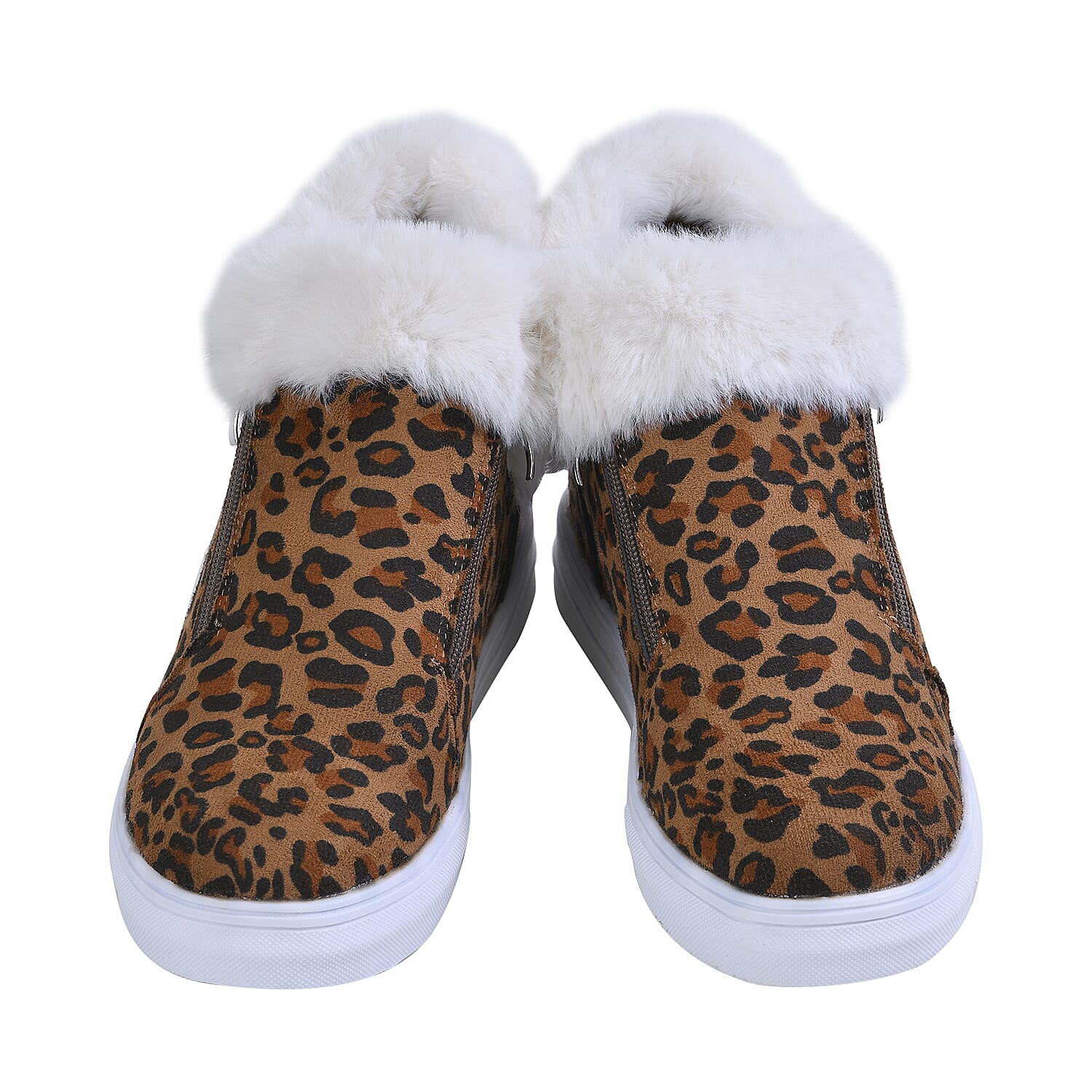 Leopard Pattern Faux Fur Wedge Trainer Boots (Size 6) - Brown