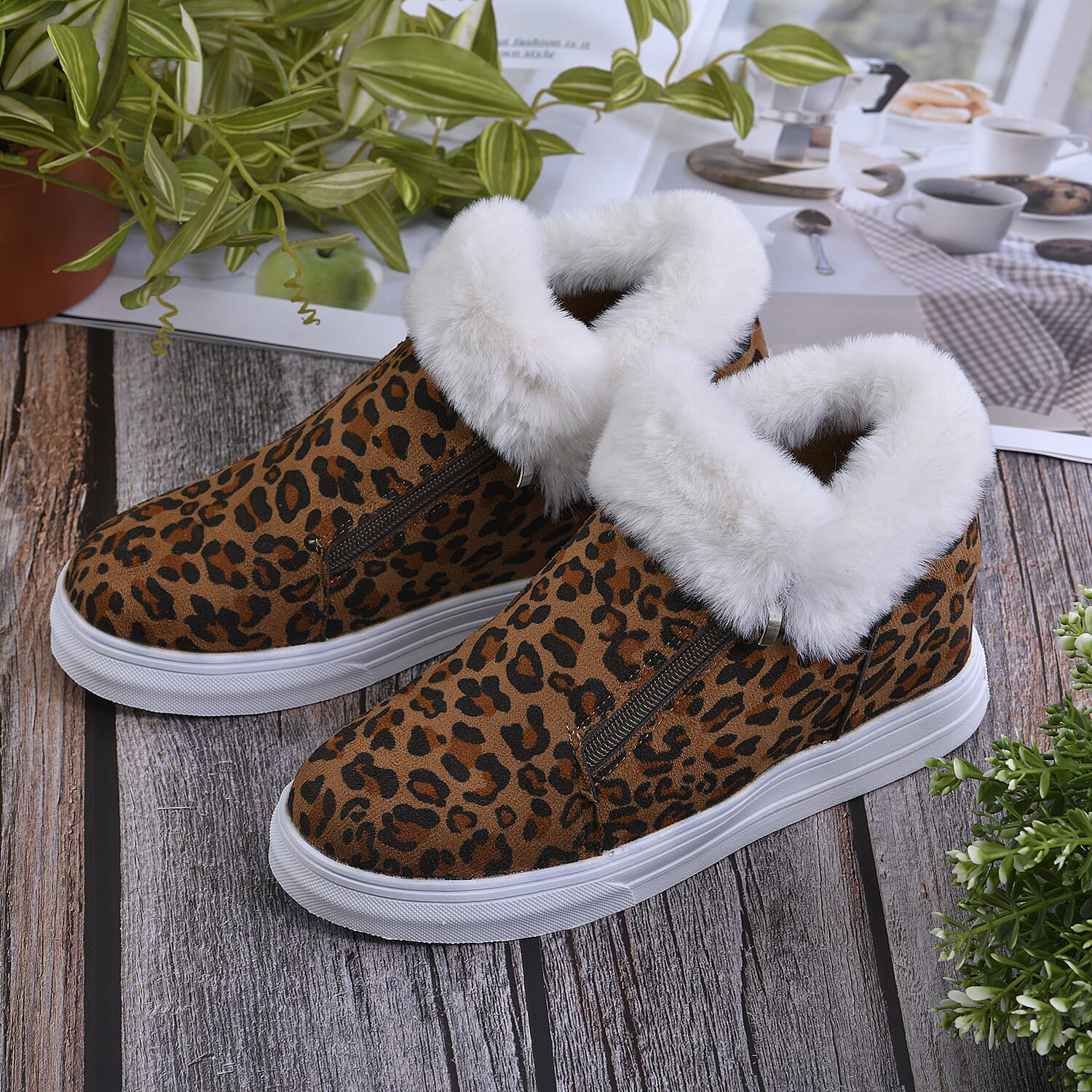 Leopard print fur clearance boots