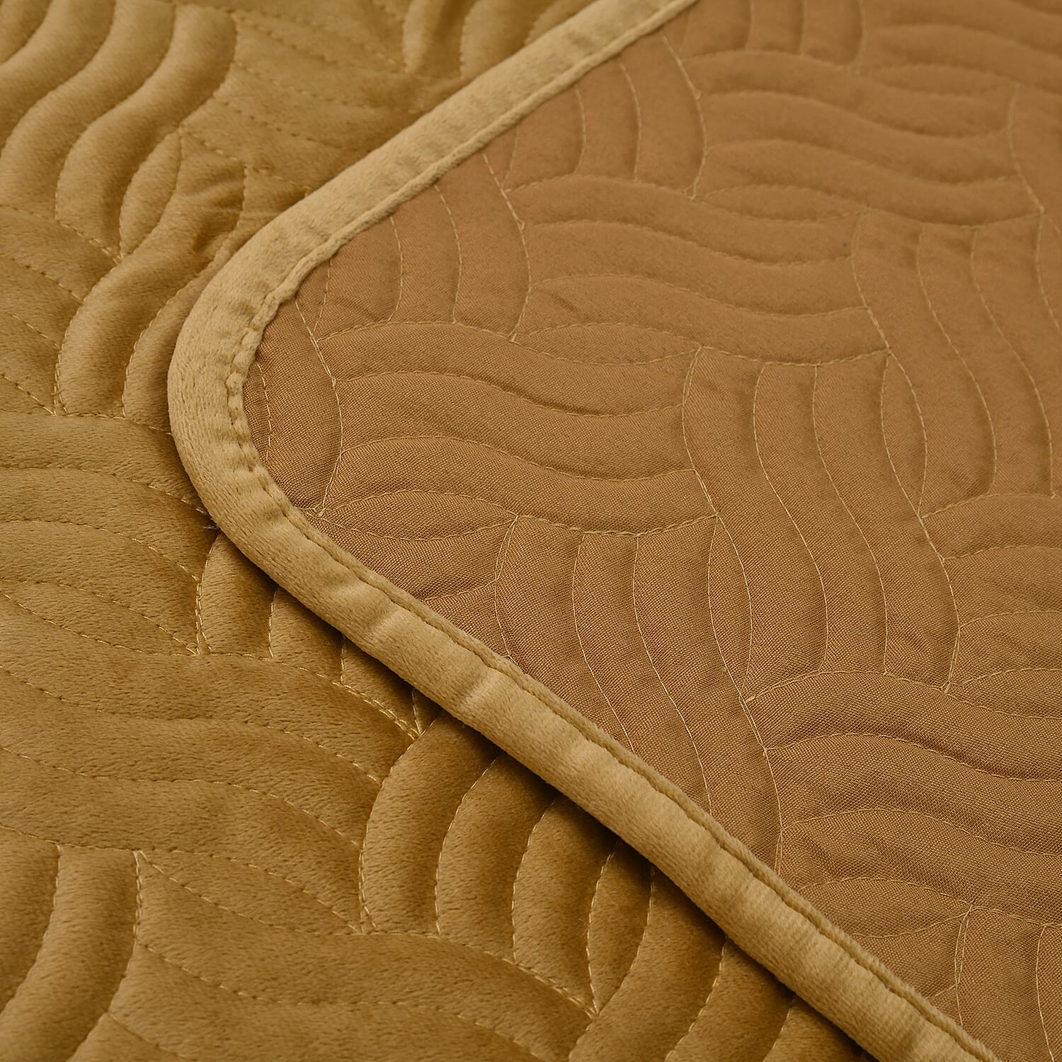 3 Piece Set - 1 Quilt Stitching and 2 Pillow Case - Gold