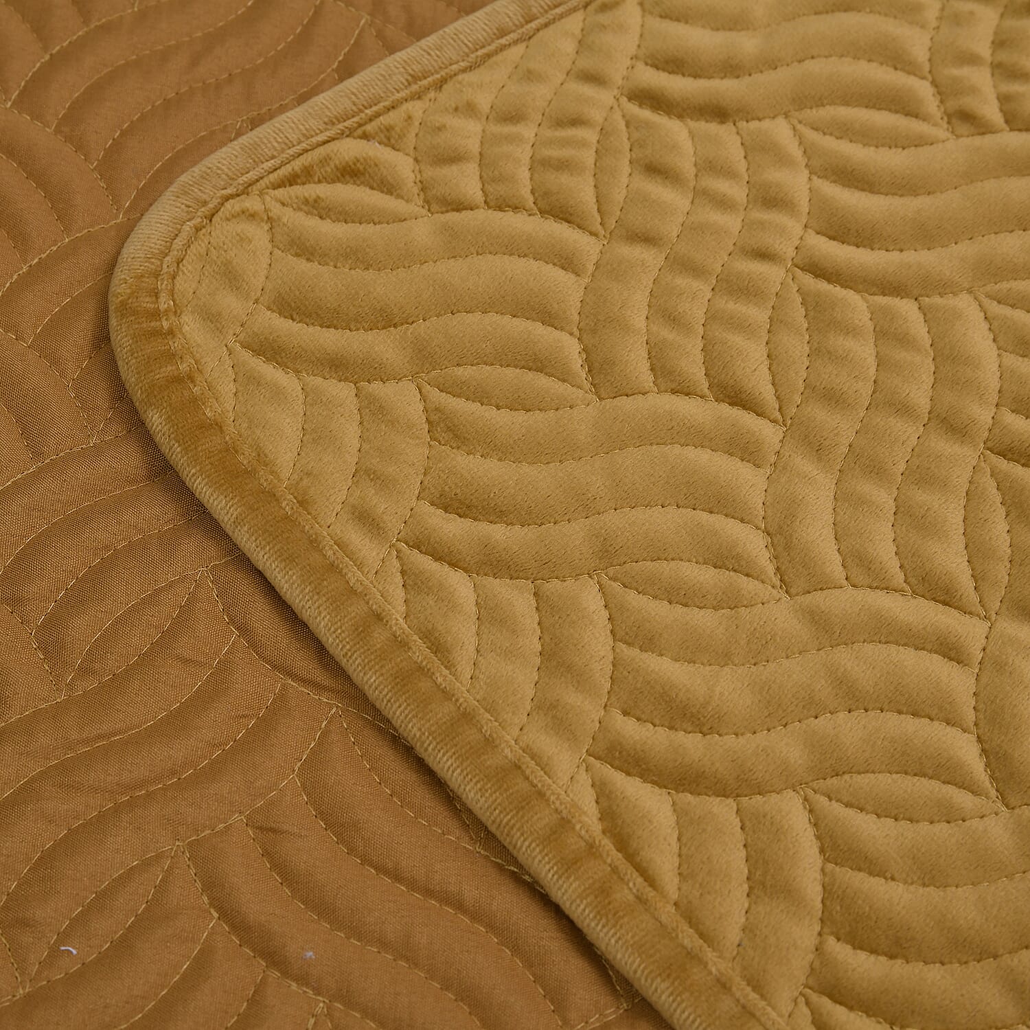 3 Piece Set - 1 Quilt Stitching and 2 Pillow Case - Gold