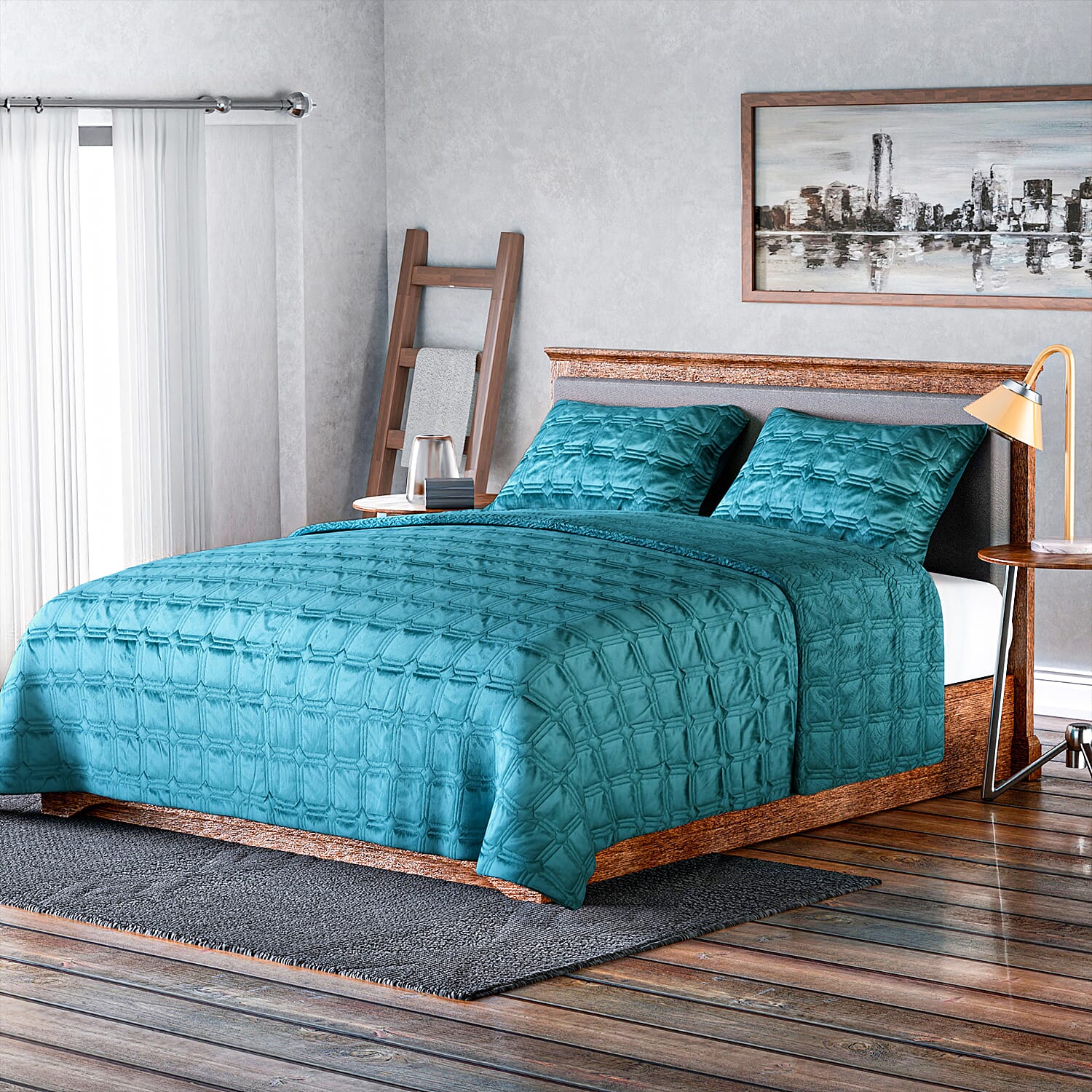 3 Piece- Super Luxurious Velvet Style Quilt and Pillowcases (Size 235 Cm) - Teal
