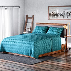 3 Piece Set - 1 Quilt Stitching and 2 Pillow Case - Gold