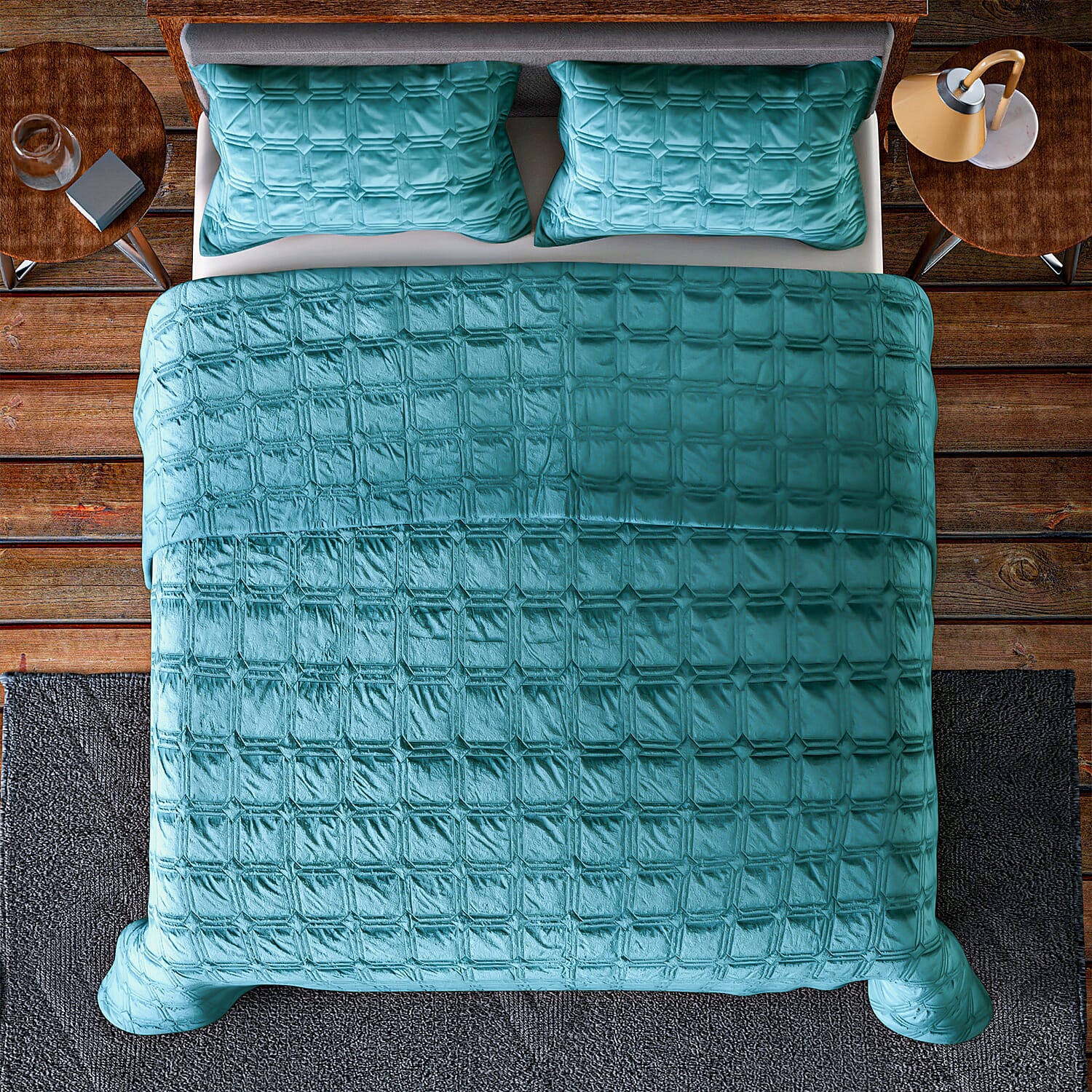 3 Piece- Super Luxurious Velvet Style Quilt and Pillowcases (Size 235 Cm) - Teal