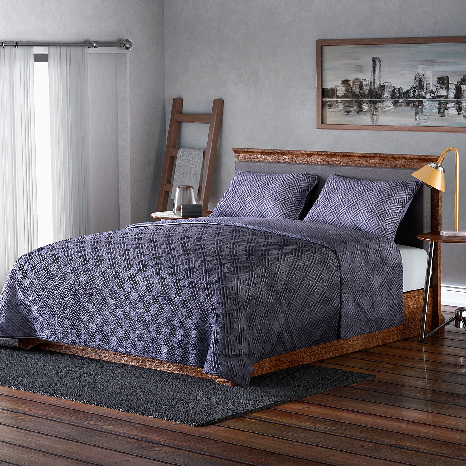 3 Piece- Super Luxurious Velvet Style Quilt and Pillowcases (Size 235 Cm) - Grey
