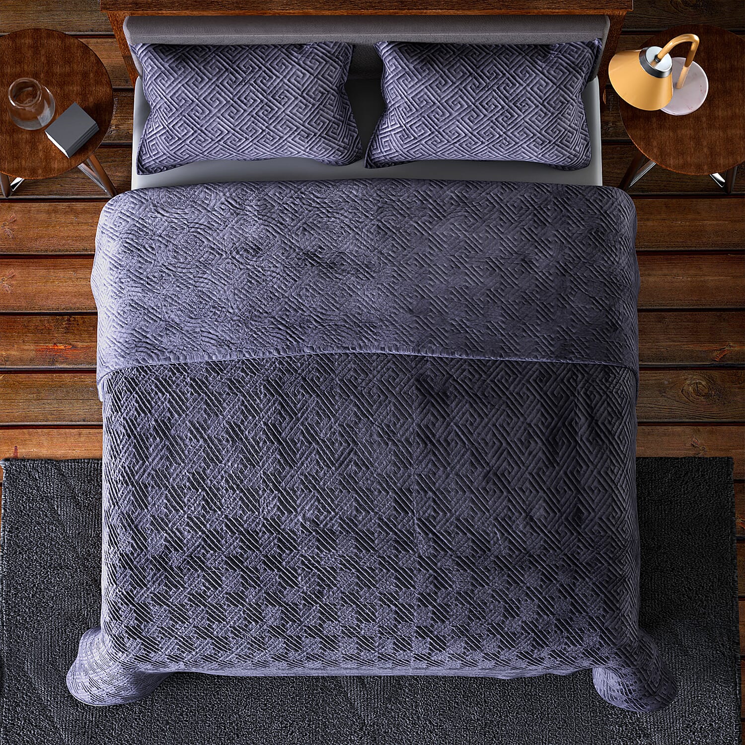 3 Piece- Super Luxurious Velvet Style Quilt and Pillowcases (Size 235 Cm) - Grey
