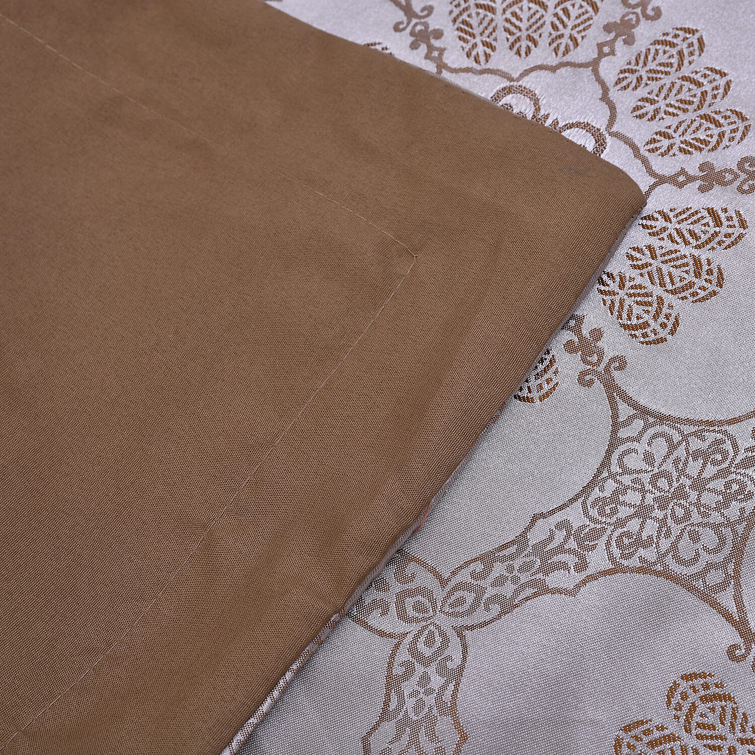 3 Piece Set - Floral Pattern Satin Jacquard 1 Comforter and 2 Pillow Case- Silver & Brown