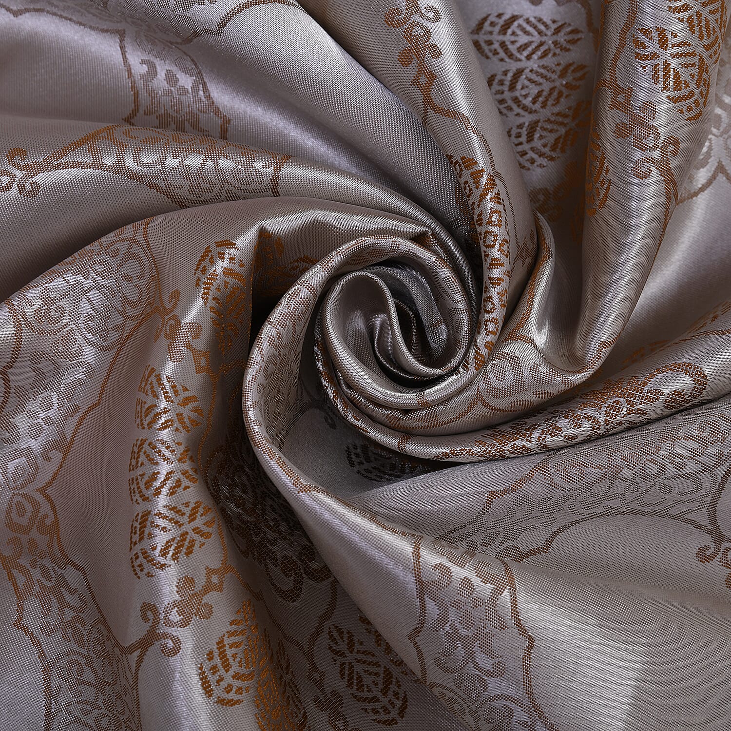 3 Piece Set - Floral Pattern Satin Jacquard 1 Comforter and 2 Pillow Case- Silver & Brown