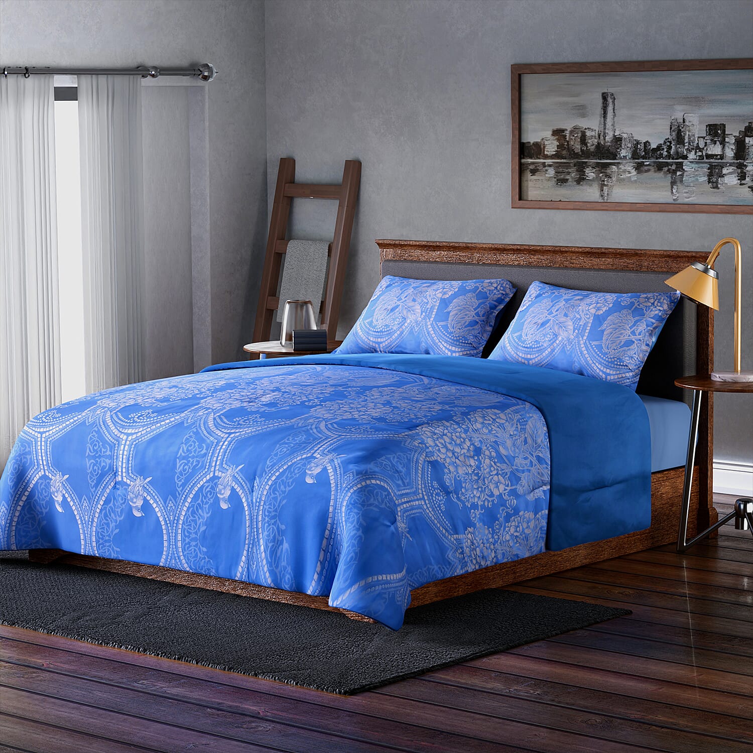 High End Look Delicate Paisley Pattern Comforter (Size 225x220Cm) and 2 Pillow Case (Size 70x50Cm) - Teal