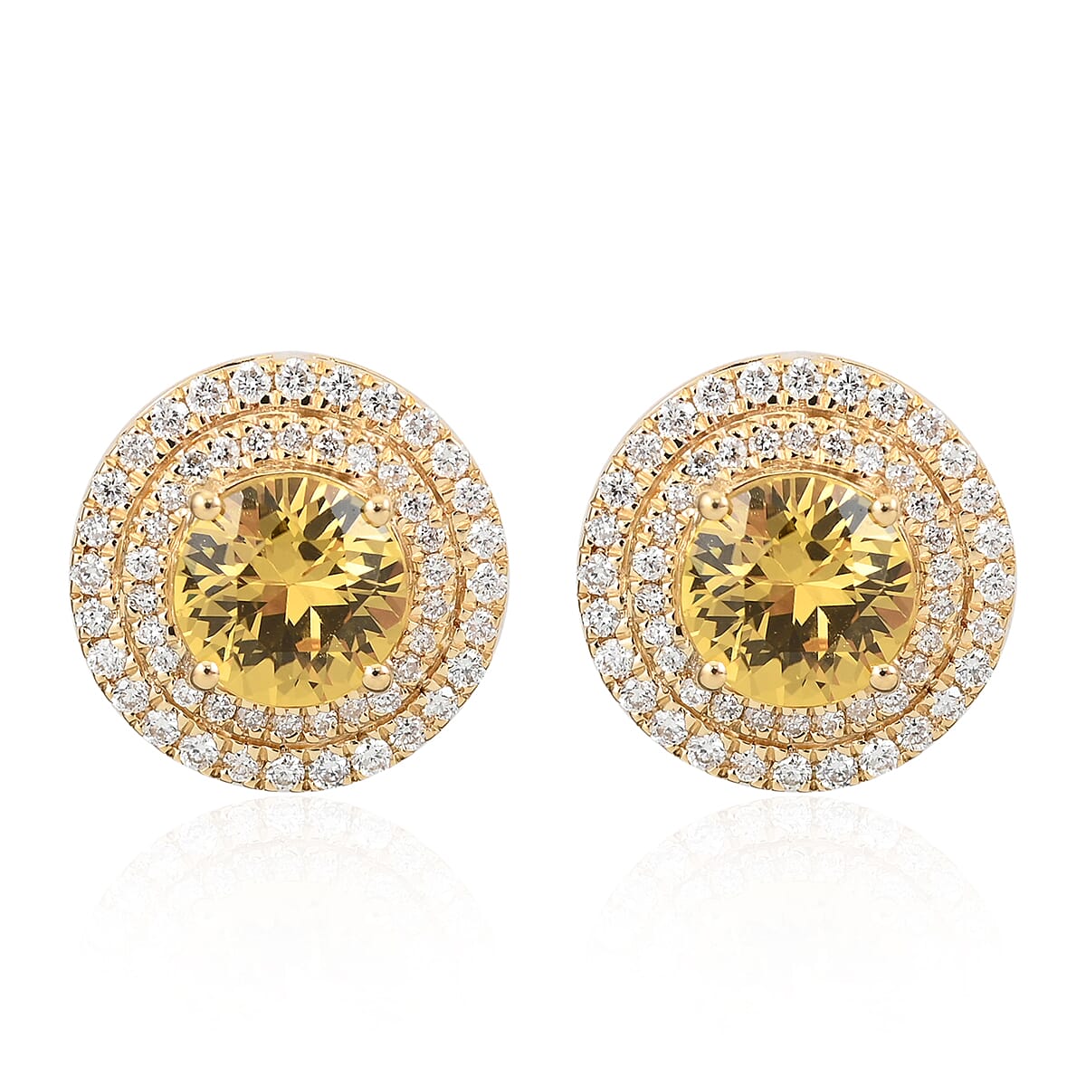 Certified AGI 18K Yellow Gold AAA  Yellow Sapphire and Diamond (SI) Stud Earrings 2.45 Ct, Gold Wt. 5.00 Gms
