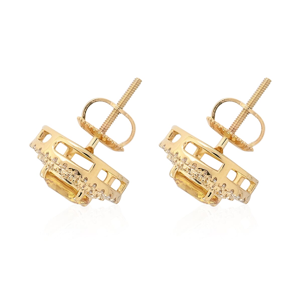 Certified AGI 18K Yellow Gold AAA  Yellow Sapphire and Diamond (SI) Stud Earrings 2.45 Ct, Gold Wt. 5.00 Gms