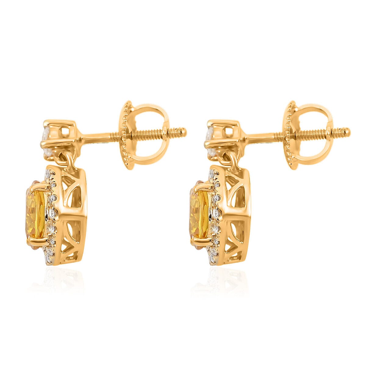 Certified and Appraised ILIANA 18K Yellow Gold AAA Yellow Sapphire and SI GH Diamond Earrings 3 grams, 2.40 Ct