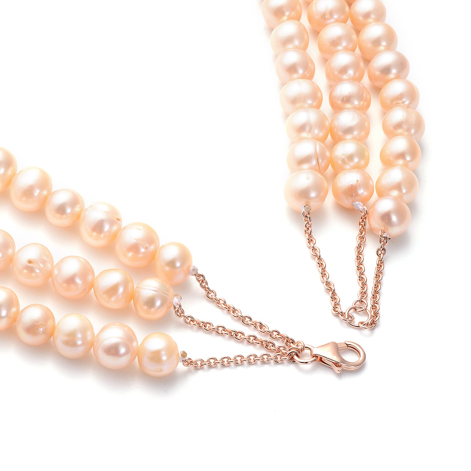 LucyQ Pearl Splash Collection- Peach Freshwater Edwardian Pearl Statement Necklace (Size 24) in Rose Gold Overlay Sterling Silver
