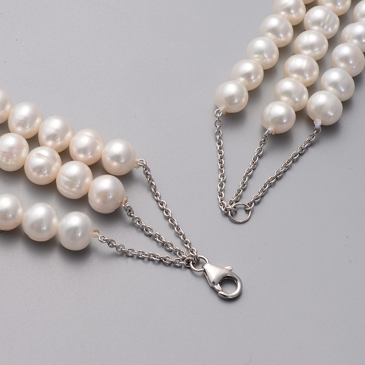 LucyQ Pearl Splash Collection - White Freshwater Edwardian Pearl Statement Necklace (Size 24) in Rhodium Overlay Sterling Silver, Silver Wt. 14.50 Gms