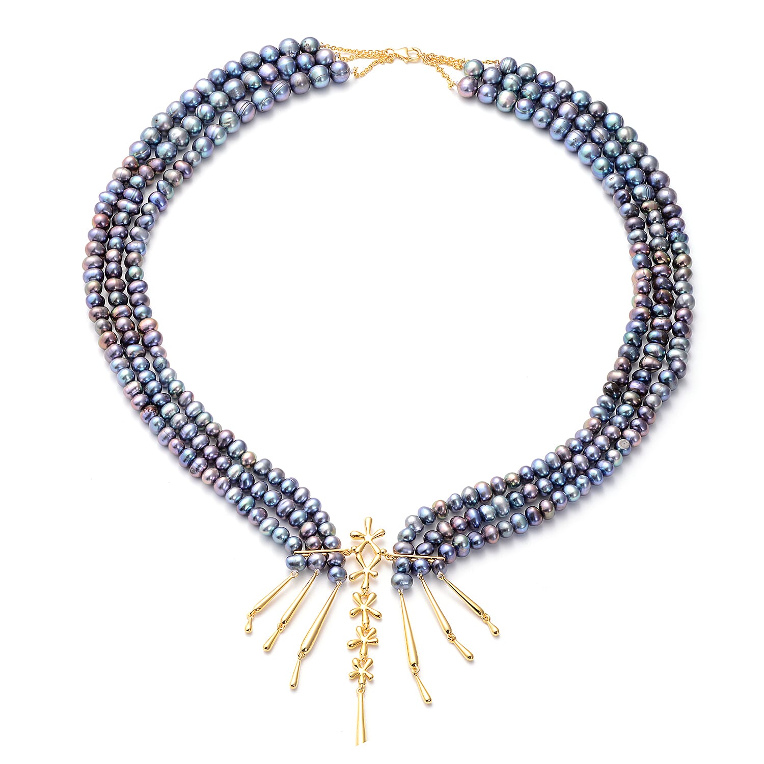 LucyQ Pearl Splash Collection - Freshwater Peacock Edwardian Pearl Statement Necklace (Size 24) in Yellow Gold Overlay Sterling Silver