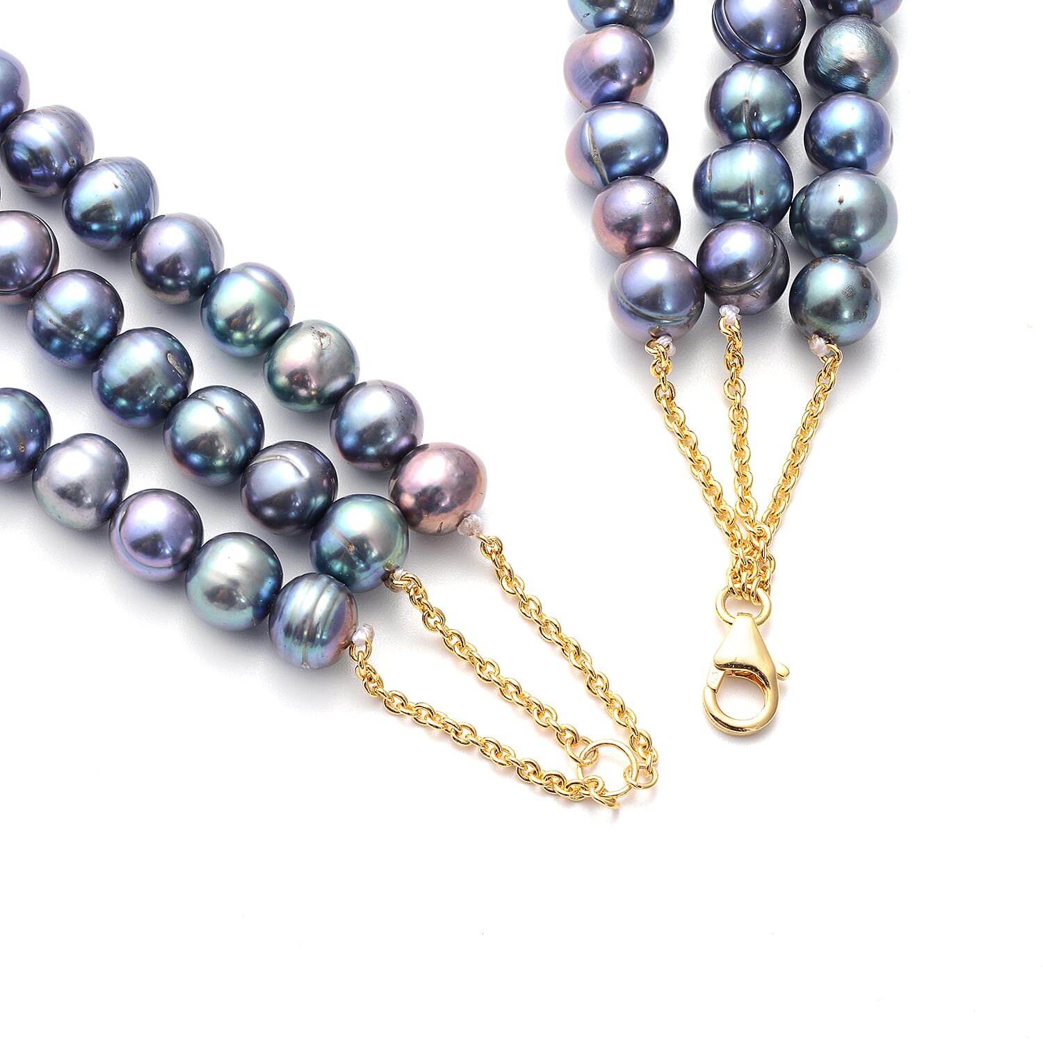 LucyQ Pearl Splash Collection - Freshwater Peacock Edwardian Pearl Statement Necklace (Size 24) in Yellow Gold Overlay Sterling Silver