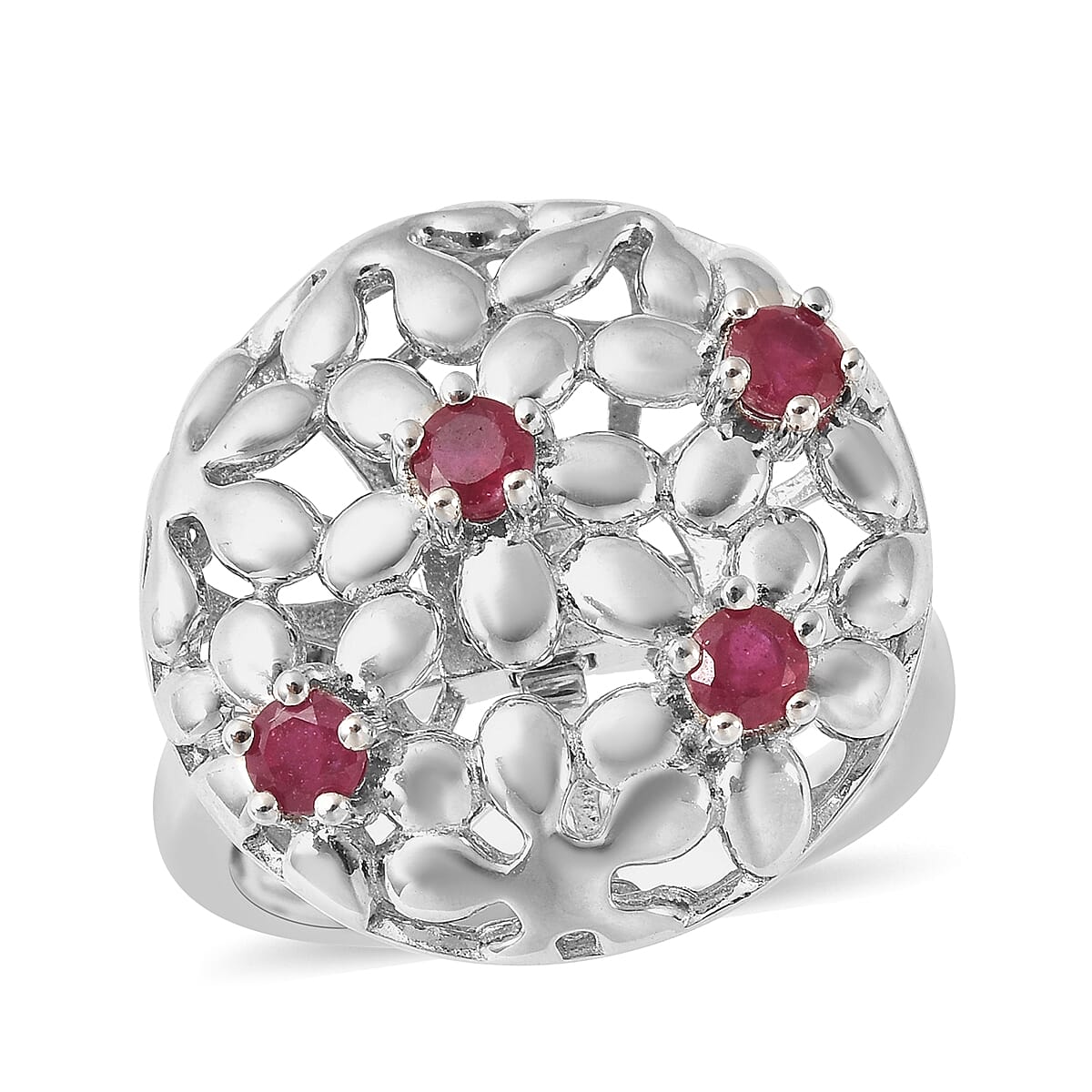 LucyQ Filigree Collection - African Ruby (FF) Interchangeable Poison Ring/Locket with Chain (Size 22) in Rhodium Overlay Sterling Silver, Silver Wt 8.72 Gms