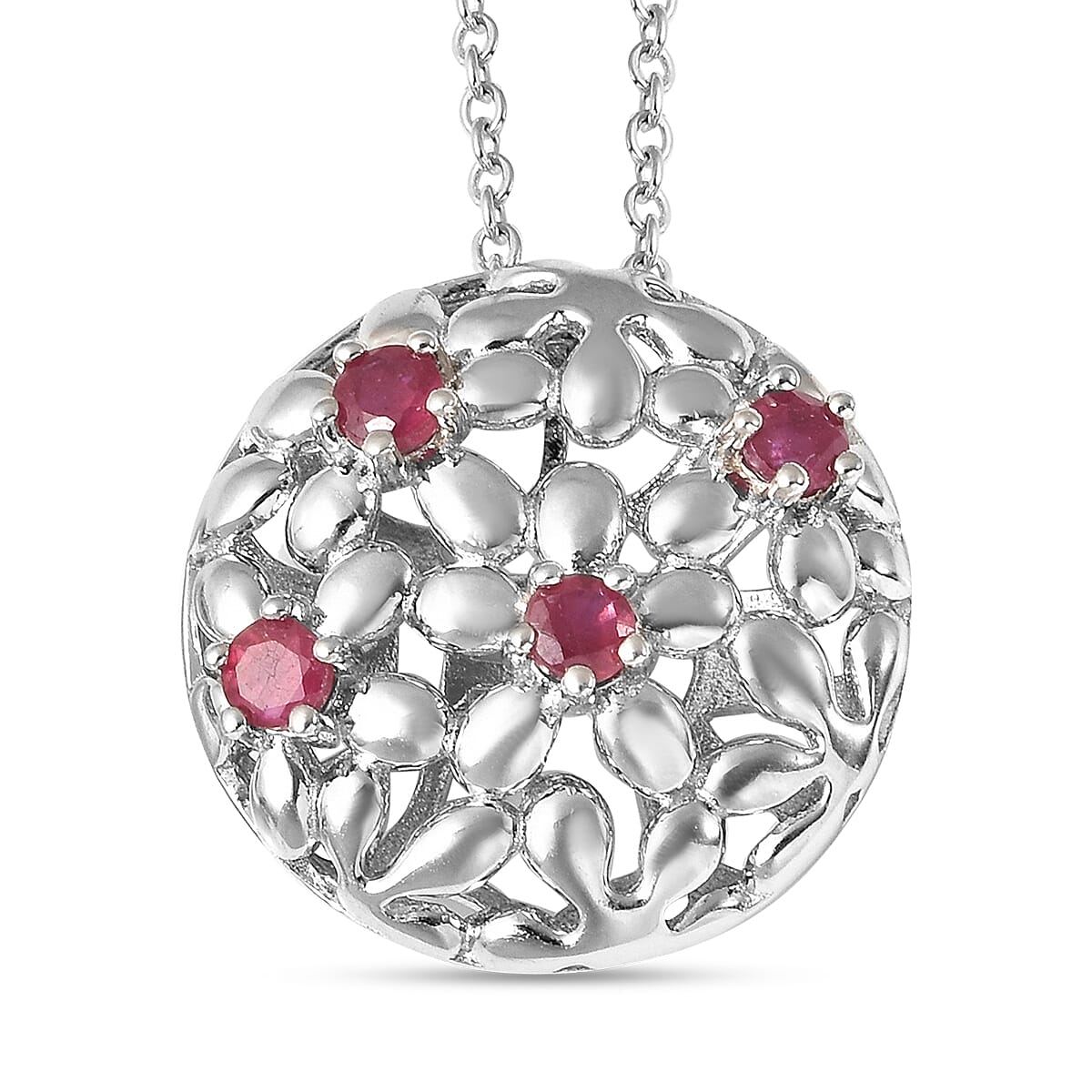 LucyQ Filigree Collection - African Ruby (FF) Interchangeable Poison Ring/Locket with Chain (Size 22) in Rhodium Overlay Sterling Silver, Silver Wt 8.72 Gms