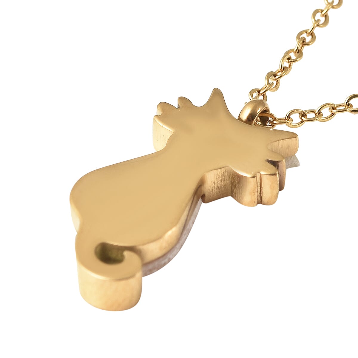 White Mother Of Pearl Cat Necklace (Size - 15.50) in Stainless Steel