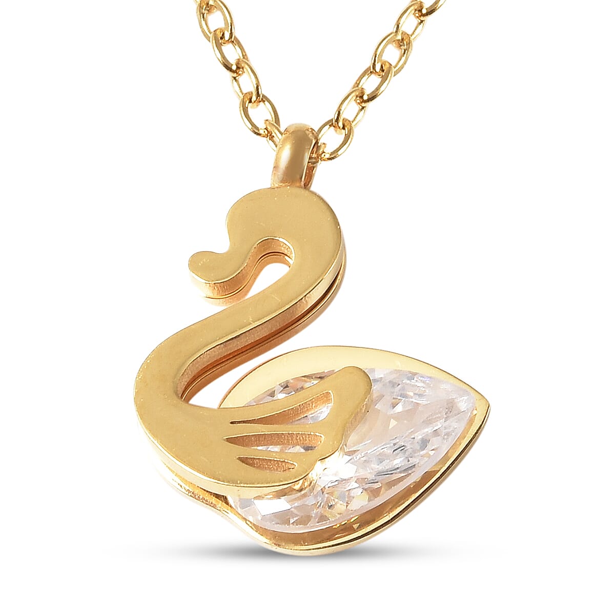 White Austrian Crystal Duck Necklace (Size - 15.50) in Stainless Steel