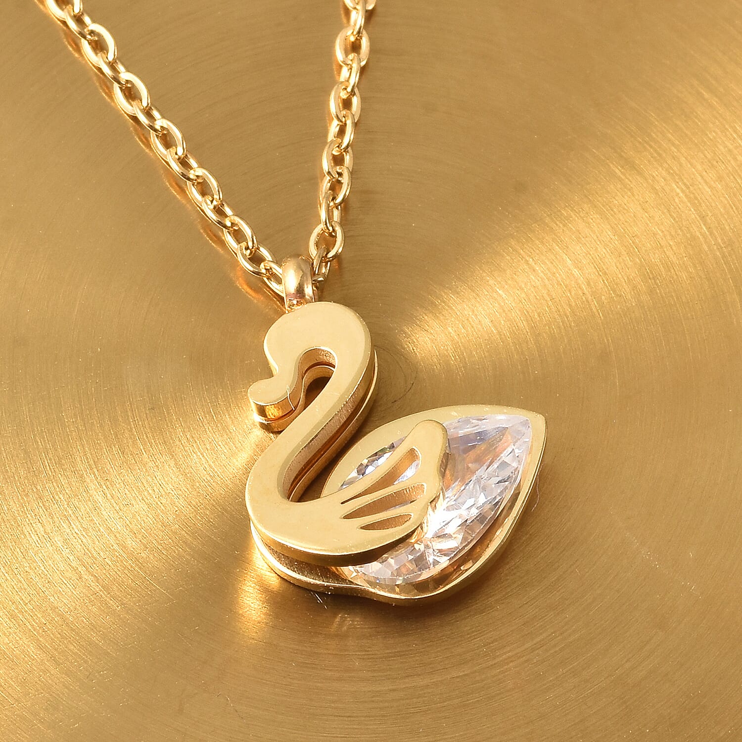 White Austrian Crystal Duck Necklace (Size - 15.50) in Stainless Steel