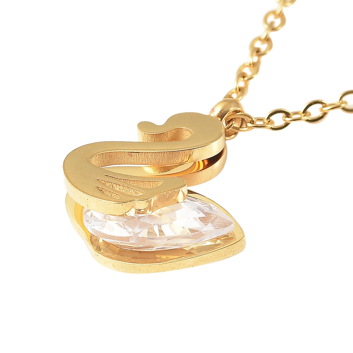 White Austrian Crystal Duck Necklace (Size - 15.50) in Stainless Steel