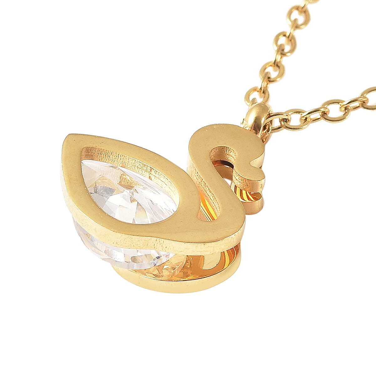 White Austrian Crystal Duck Necklace (Size - 15.50) in Stainless Steel