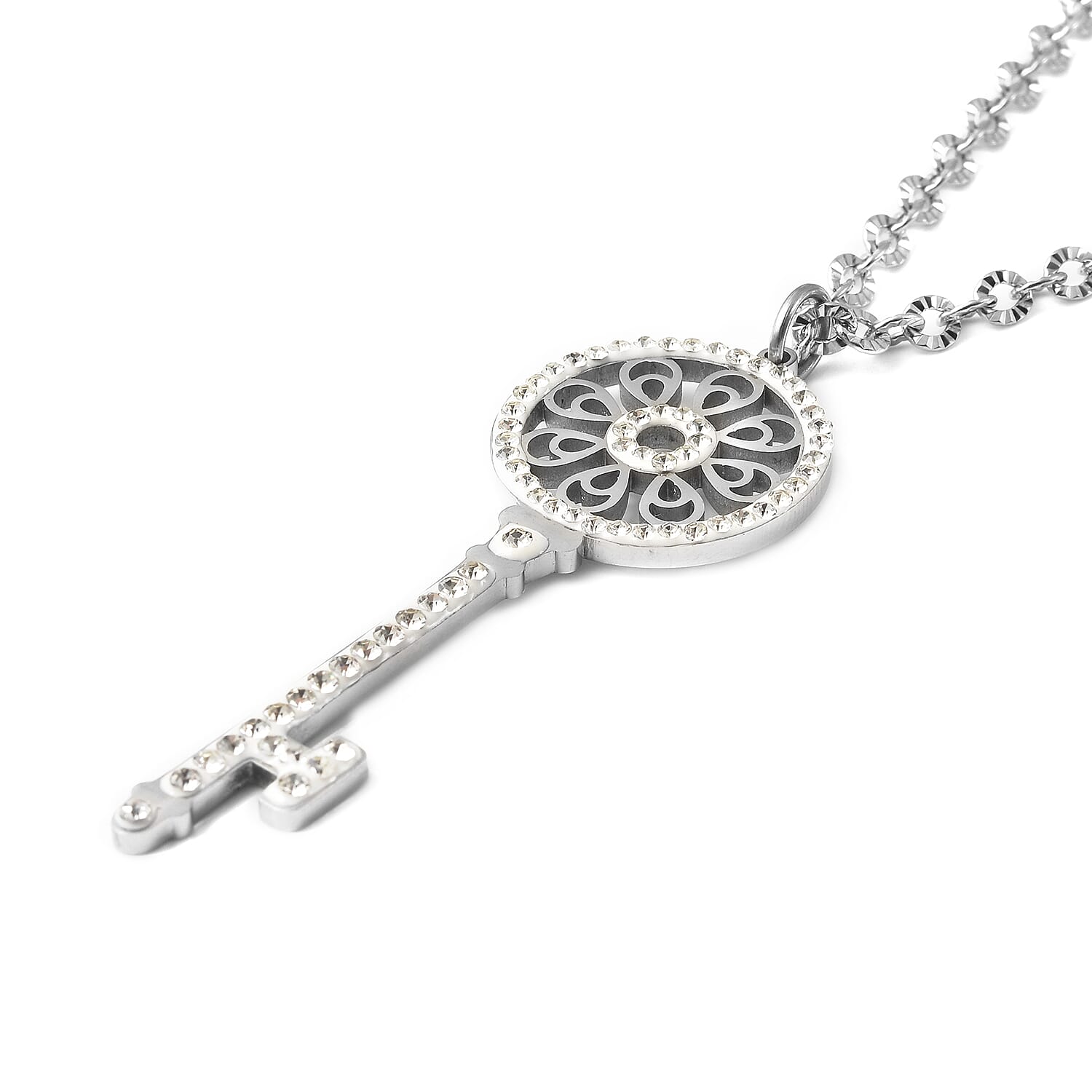 White Austrian Crystal Key Pendant with Chain (Size 28)