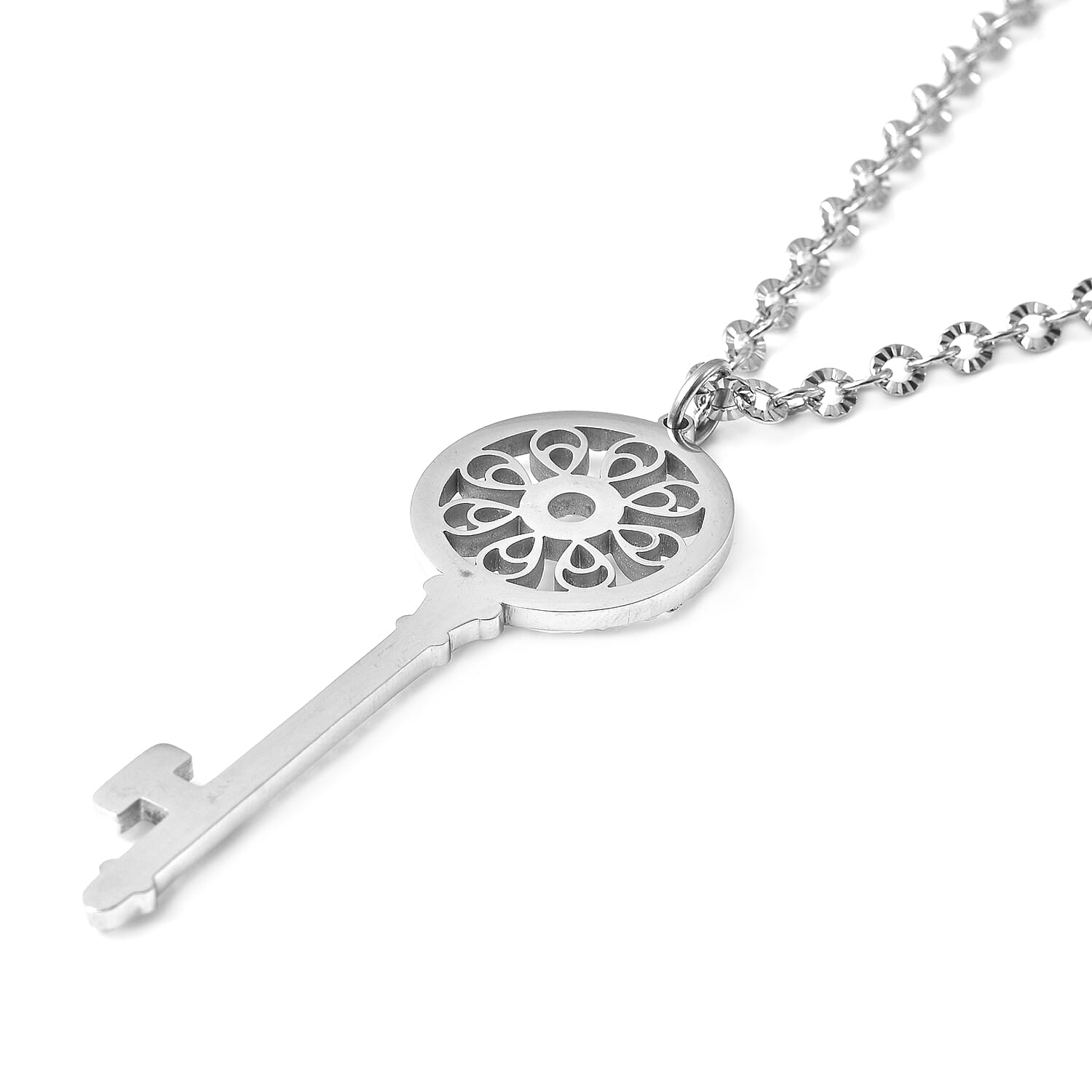 White Austrian Crystal Key Pendant with Chain (Size 28)