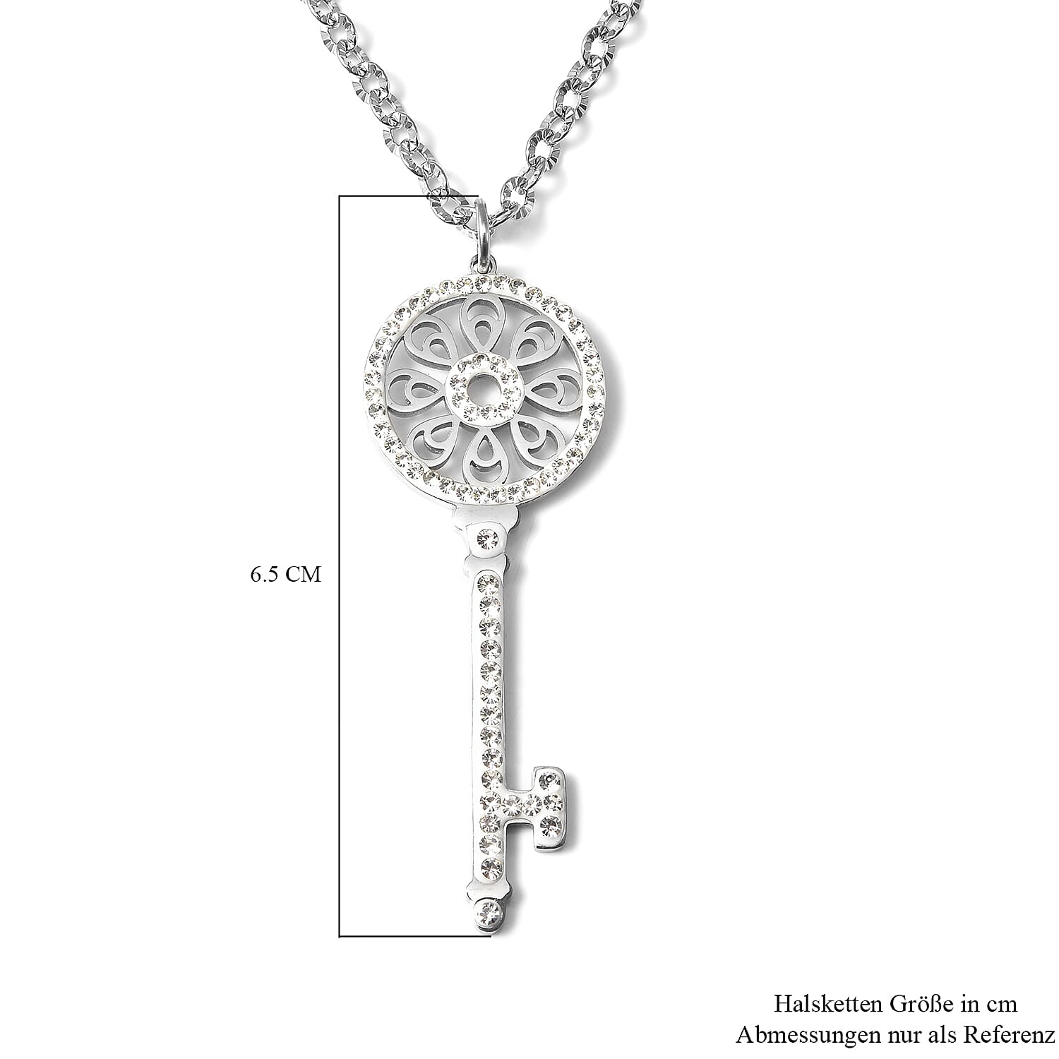 White Austrian Crystal Key Pendant with Chain (Size 28)