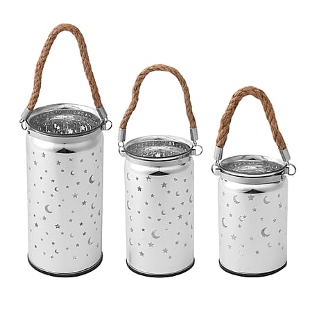 Set of 3 - Decorative Moon and Starry Sky LED Lantern  Home Décor, Bedroom, Room Decor and Party - Silver