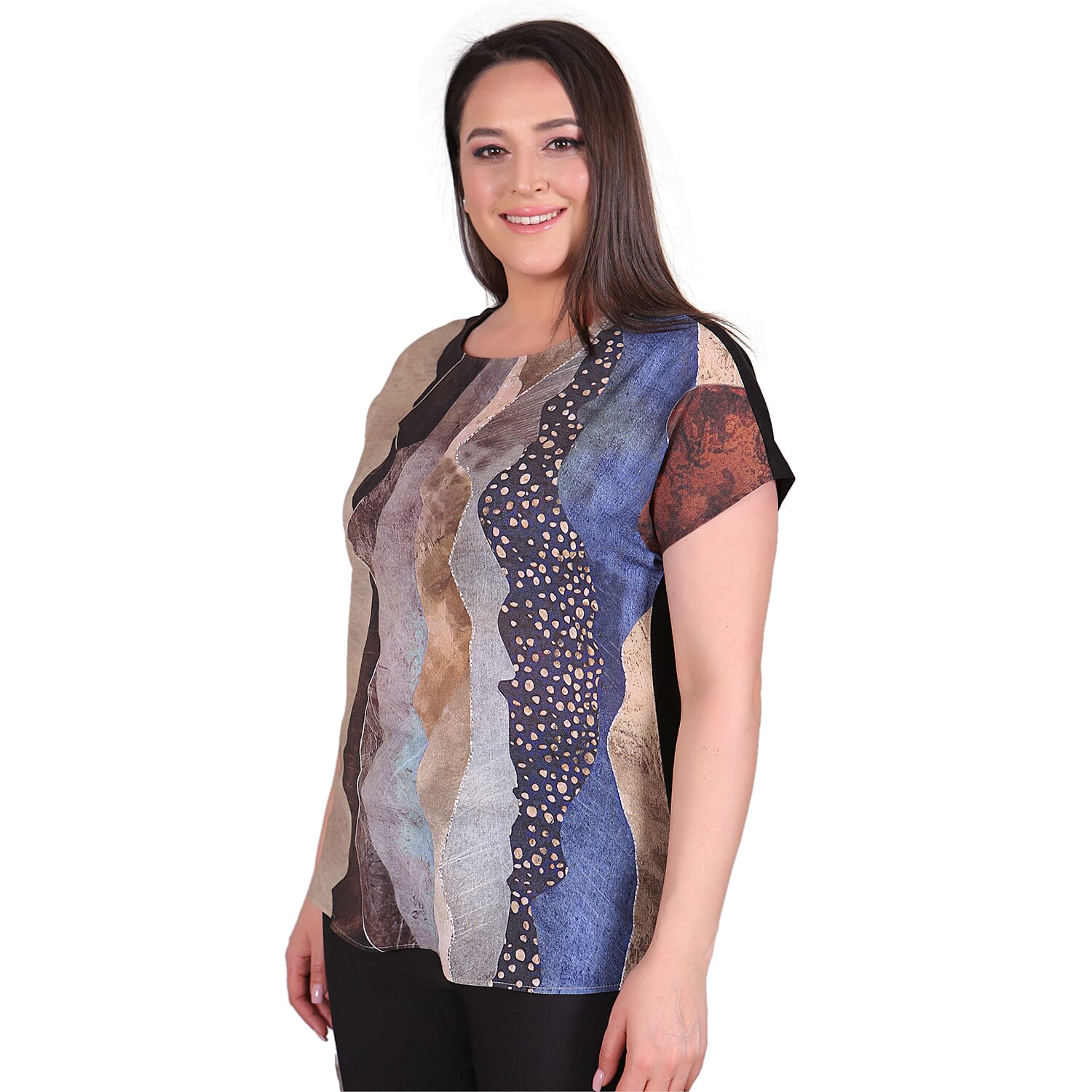 TAMSY Sahara Pattern Low Sleeves Blouse (Size S,8-10) - Stone Colour