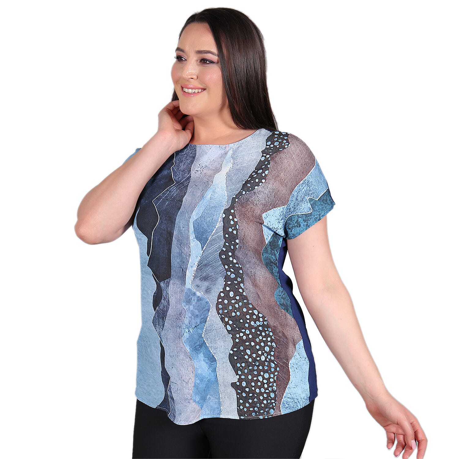 TAMSY Sahara Pattern Low Sleeve Blouse (Size M,12-14) - Blue Colour